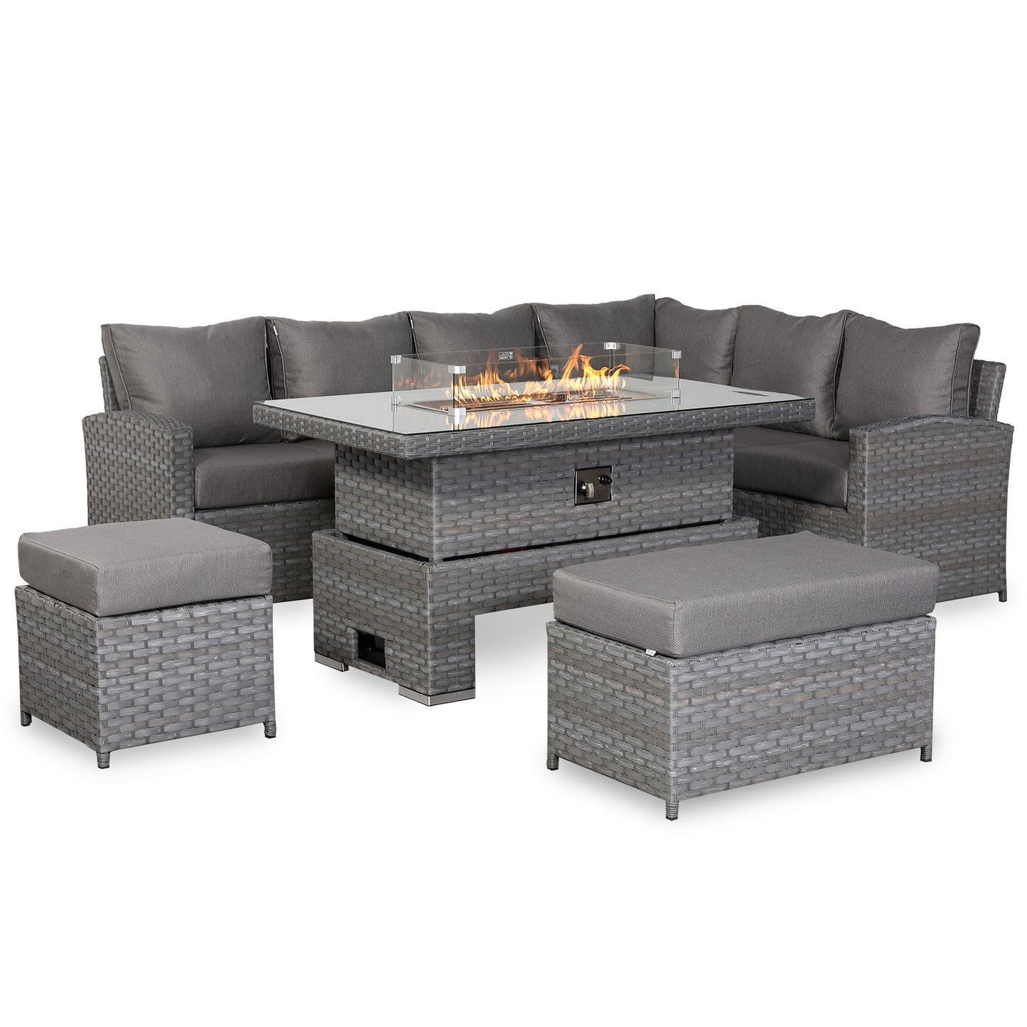 Due in End of Sep..Isobella High Back Right Hand Corner Sofa Set with Fire Pit Rising Table