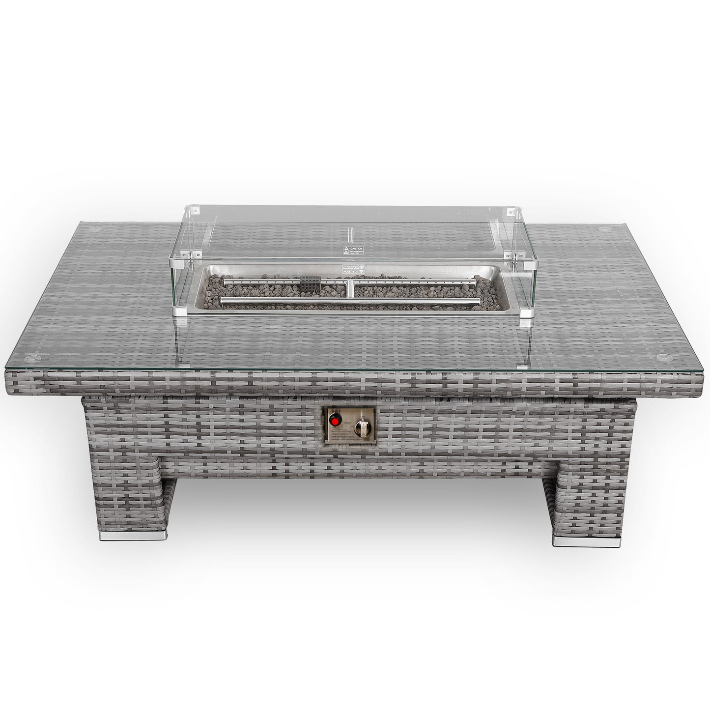 Due in End of September...Harmony Gas Firepit Rising Table with Glass Wind Guard & Lava Rocks, 55,000 BTU