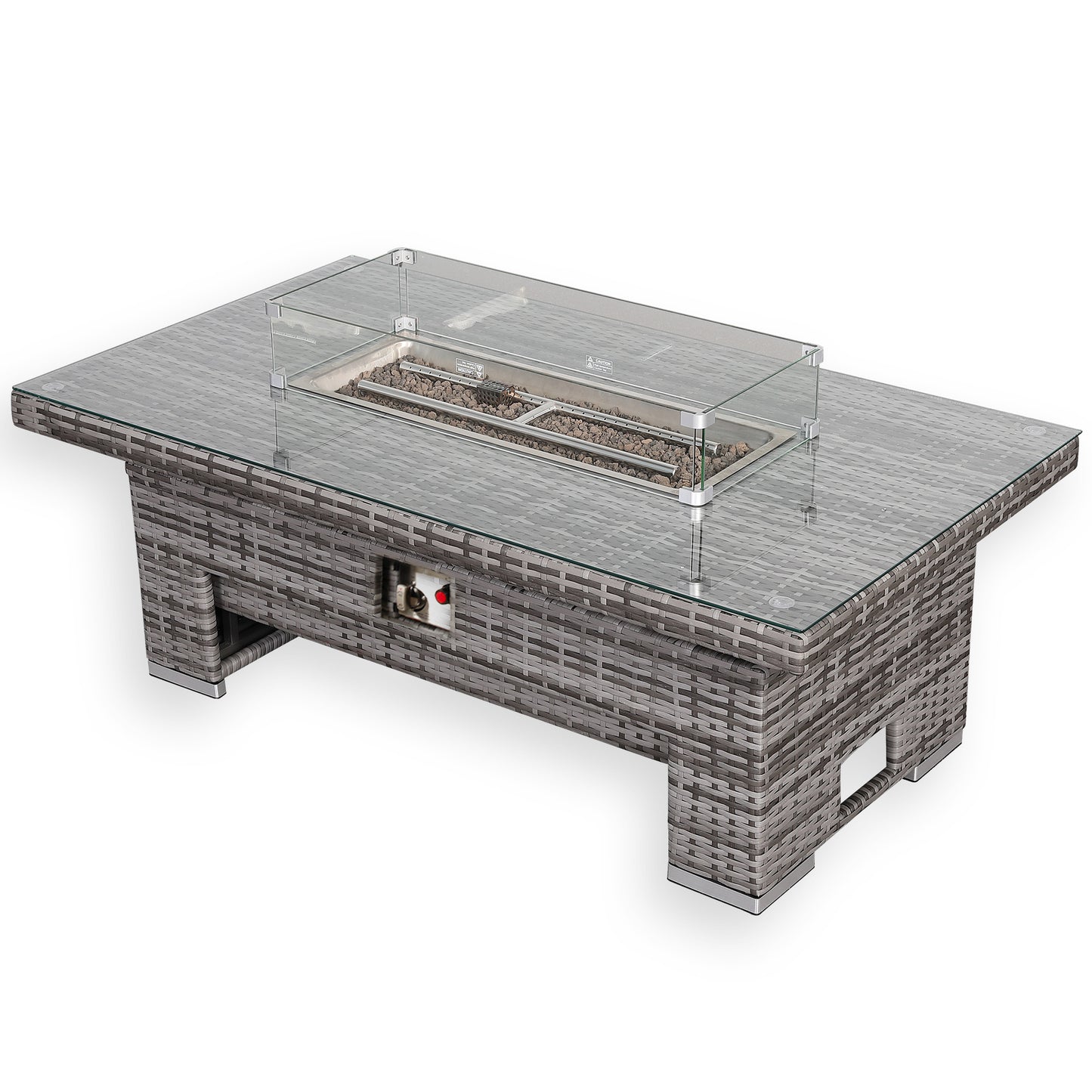 Due in End of September...Harmony Gas Firepit Rising Table with Glass Wind Guard & Lava Rocks, 55,000 BTU