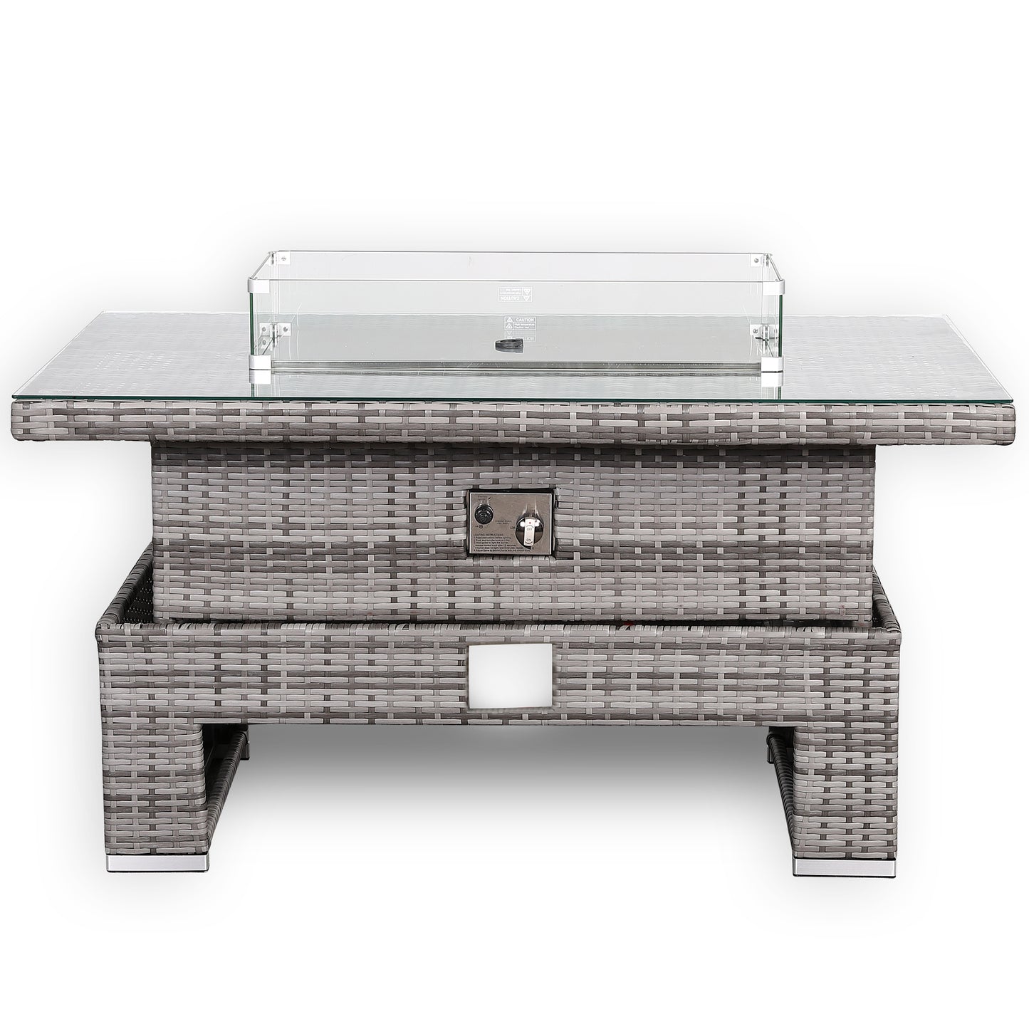 Due in End of September...Harmony Gas Firepit Rising Table with Glass Wind Guard & Lava Rocks, 55,000 BTU