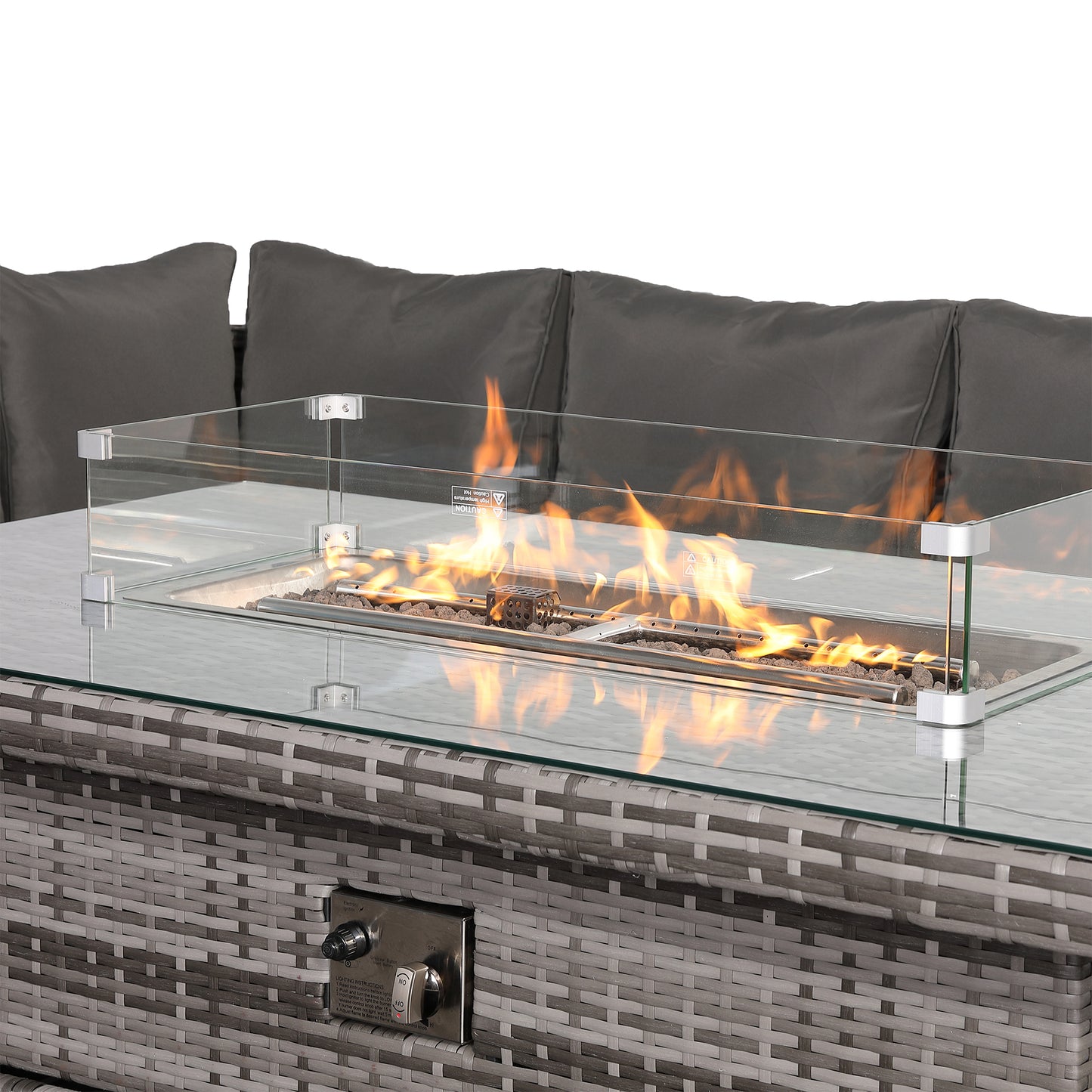 Due in 15/07/25...Harmony Range High Back Left Hand Corner Sofa Set with Fire Pit Rising Table in Grey Waeve