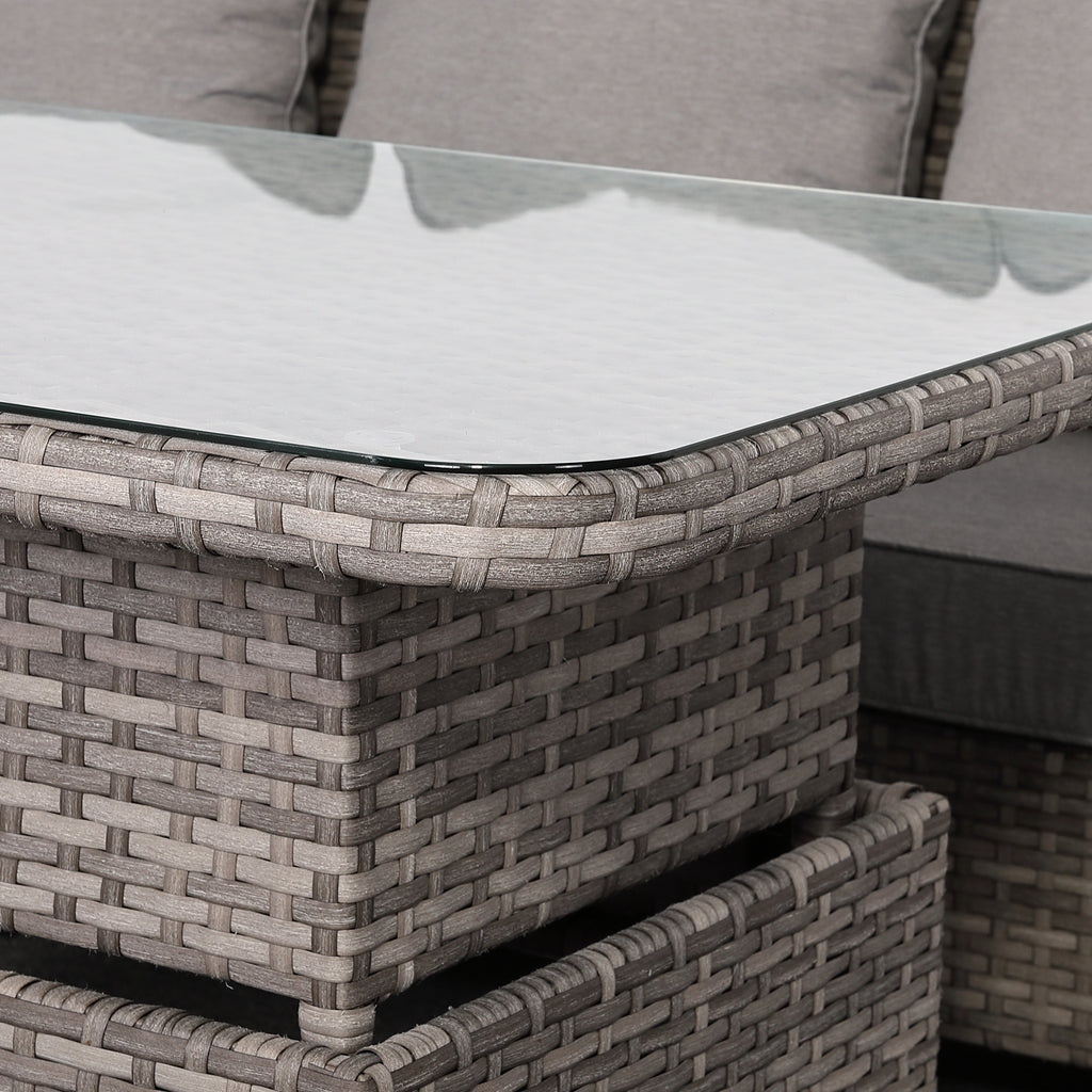 Sicily Range Aluminium Left Hand Corner Set with Rising Table in Rustic Grey Weave