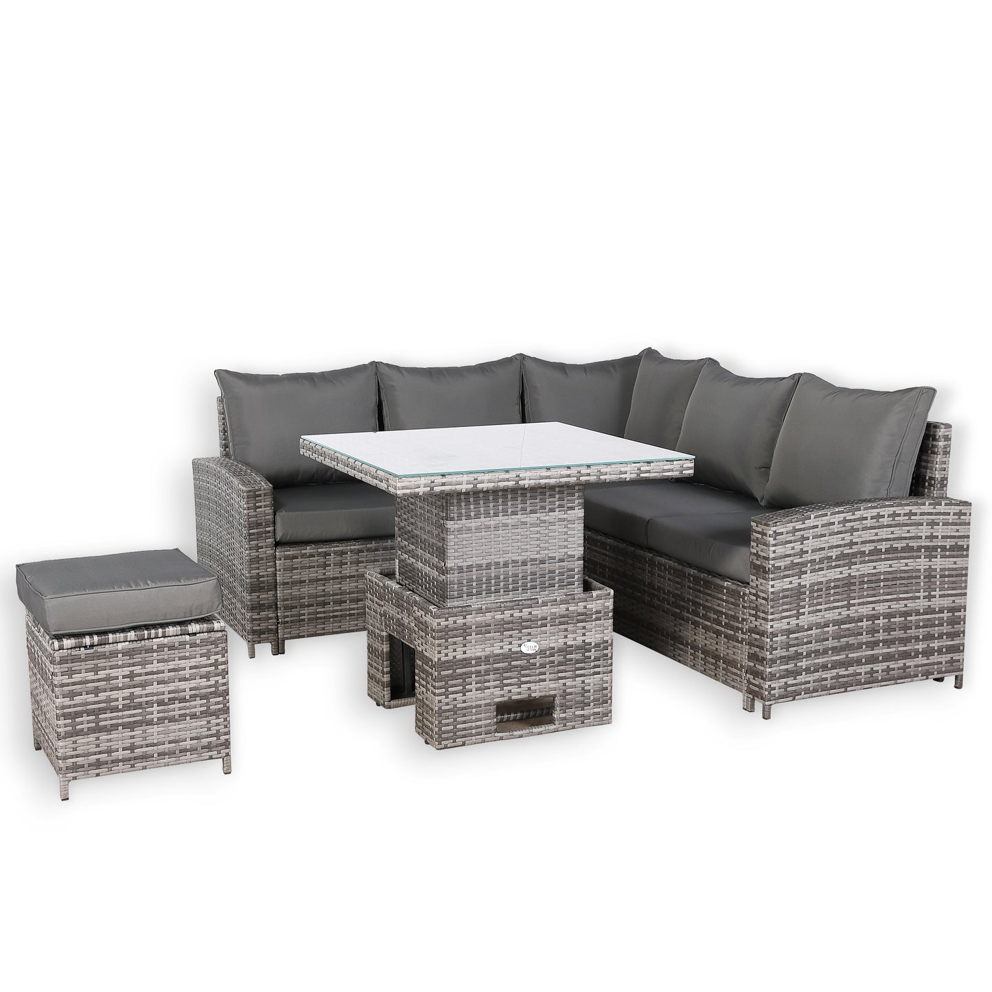 Henley Range High Back Compact Square Corner Sofa Set in Grey Weave with Rising Table