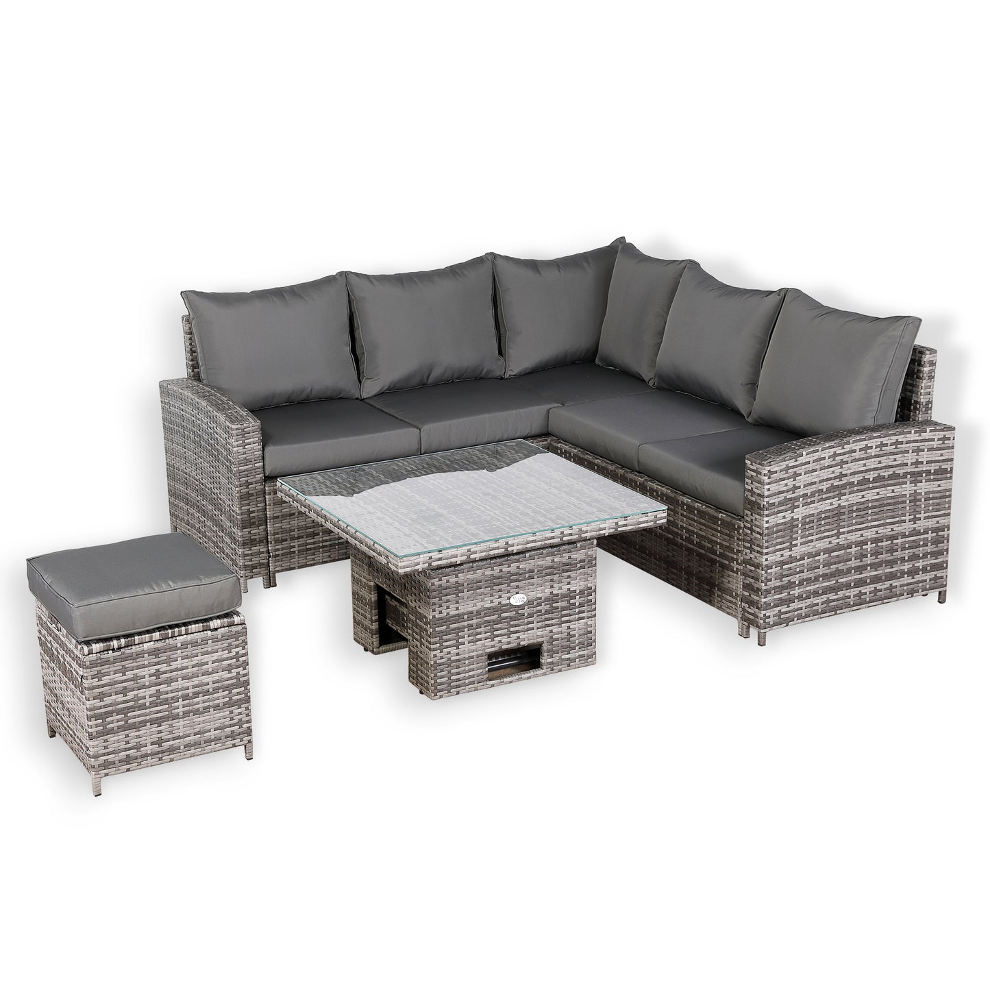 Henley Range High Back Compact Square Corner Sofa Set in Grey Weave with Rising Table