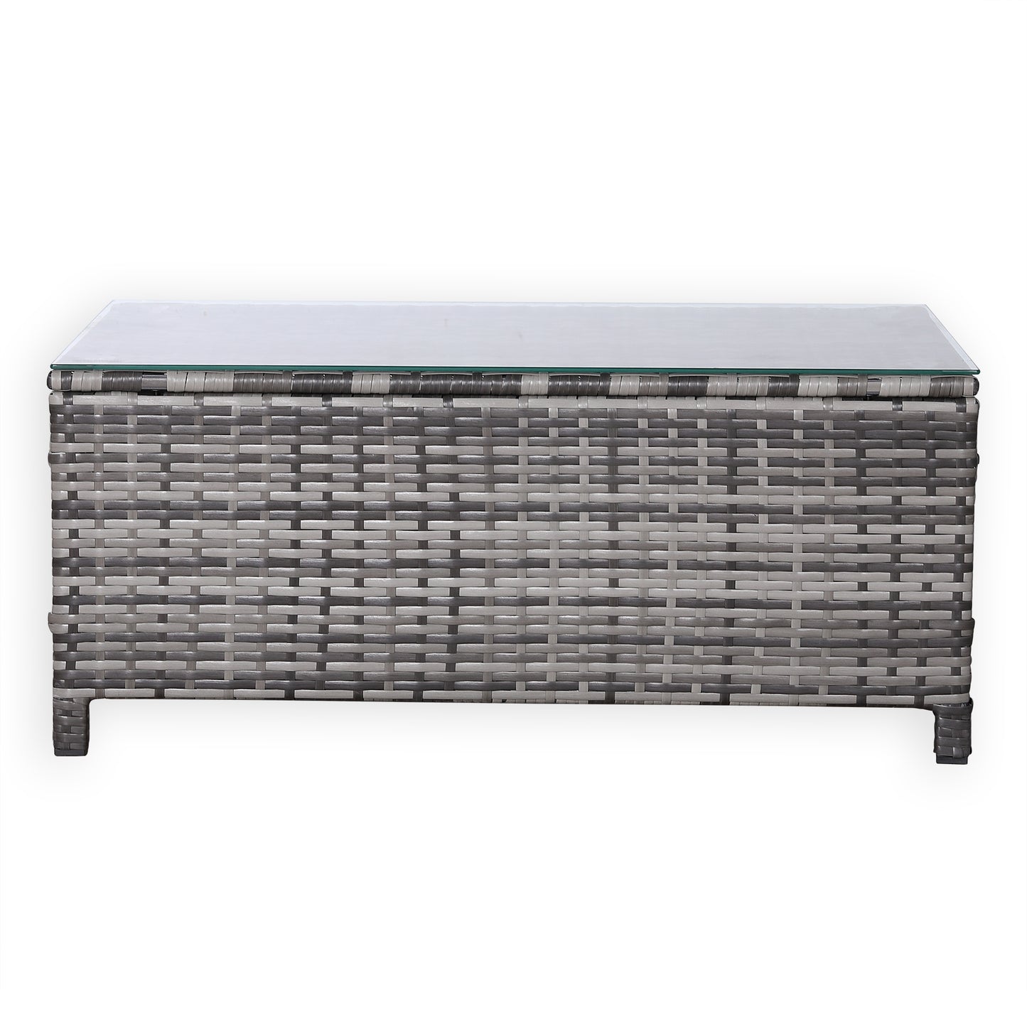 Modern Range Long Side Table in Grey Rattan Weave