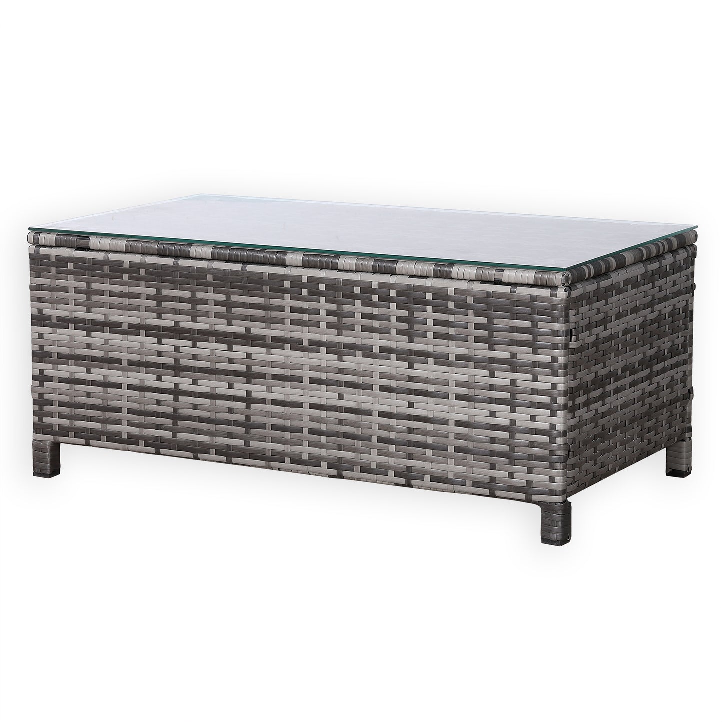 Modern Range Long Side Table in Grey Rattan Weave