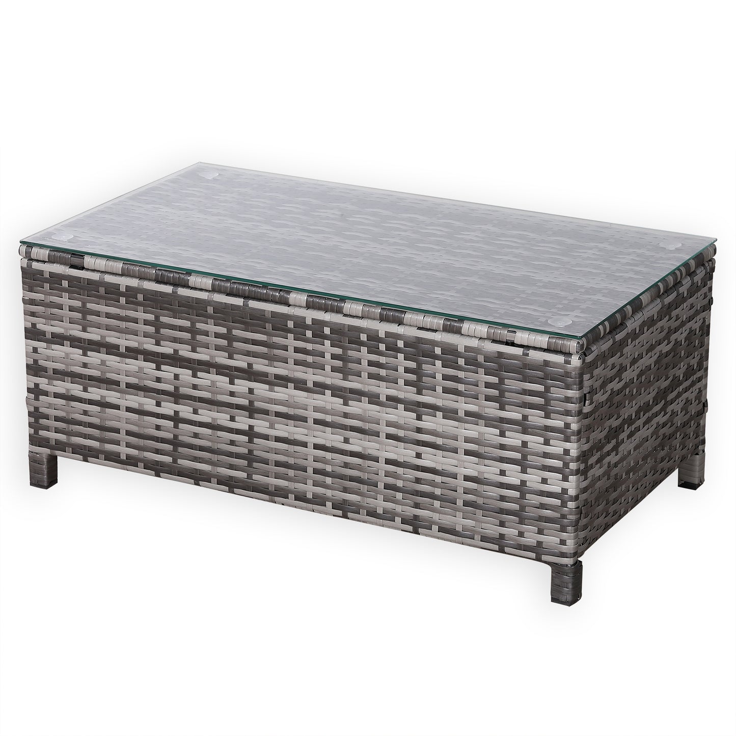 Modern Range Long Side Table in Grey Rattan Weave