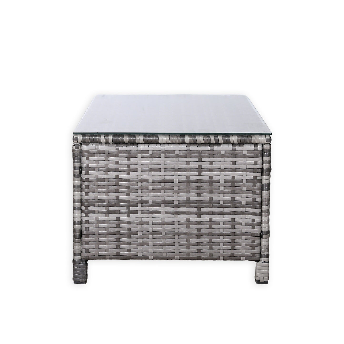 Modern Range Long Side Table in Grey Rattan Weave