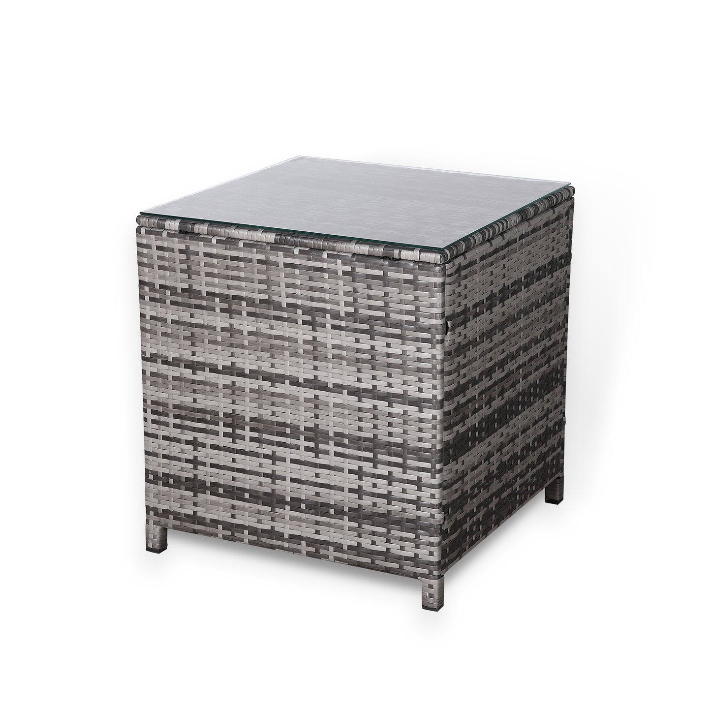 Modern Range Square High Side Table in Grey Rattan Weave