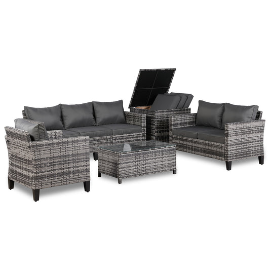 Palma Range Large Conrer Sofa Sets with Storage Box in Grey Rattan and Grey Cushions