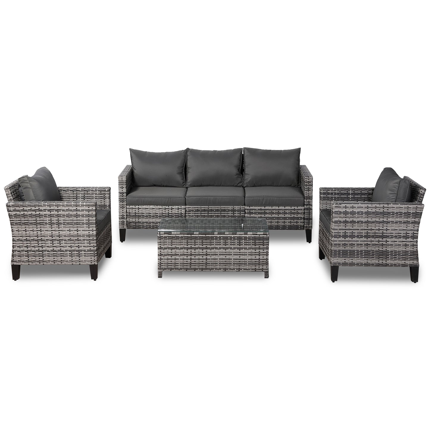 Palma Range Large Sofa Set in Grey Rattan and Grey Cushions