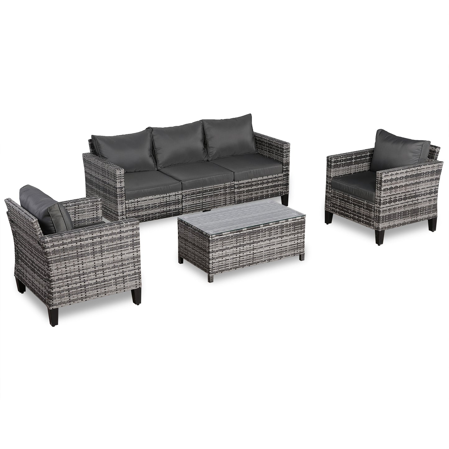 Palma Range Large Sofa Set in Grey Rattan and Grey Cushions