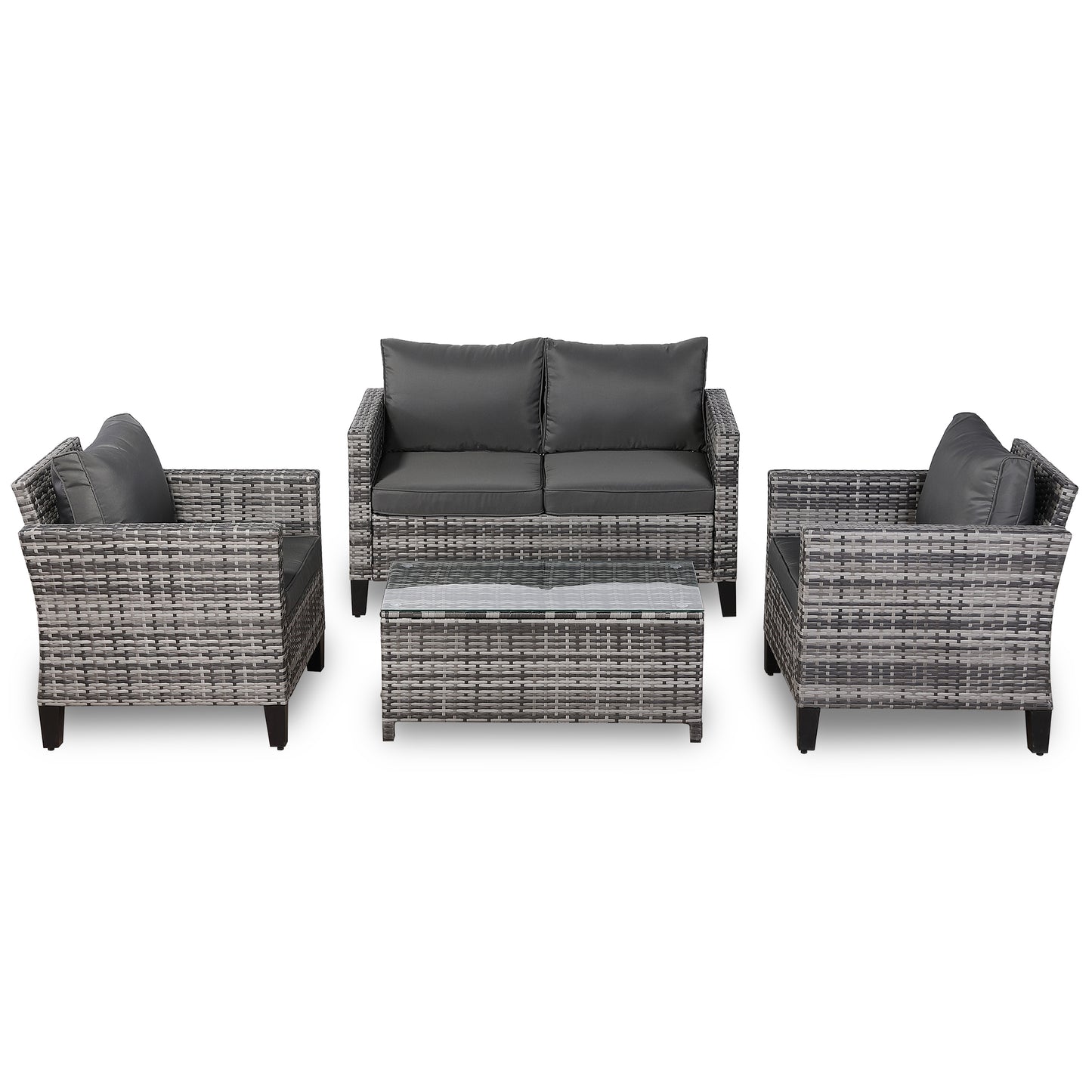 Palma Range Standard Sofa Set in Grey Rattan and Grey Cushions
