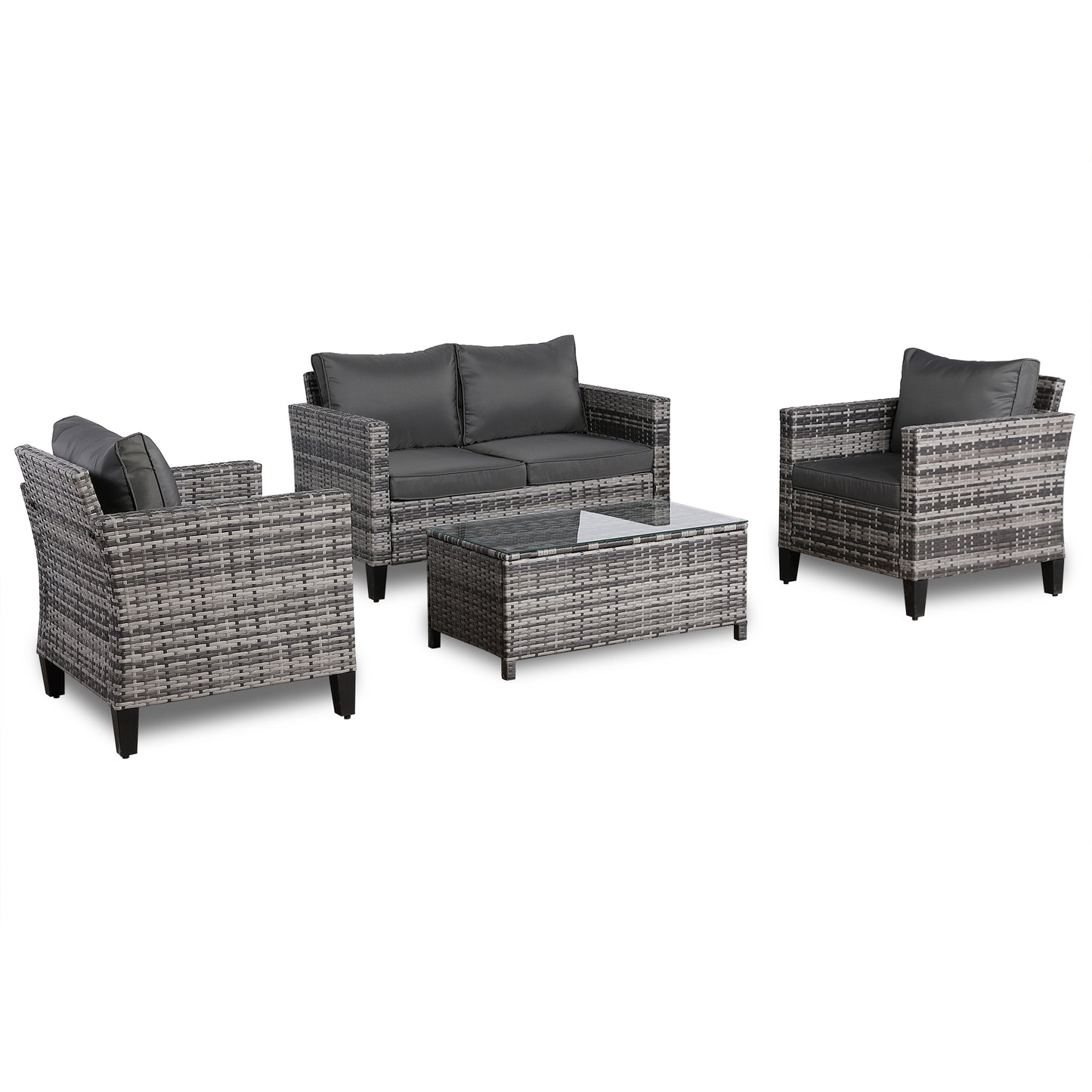 Palma Range Standard Sofa Set in Grey Rattan and Grey Cushions