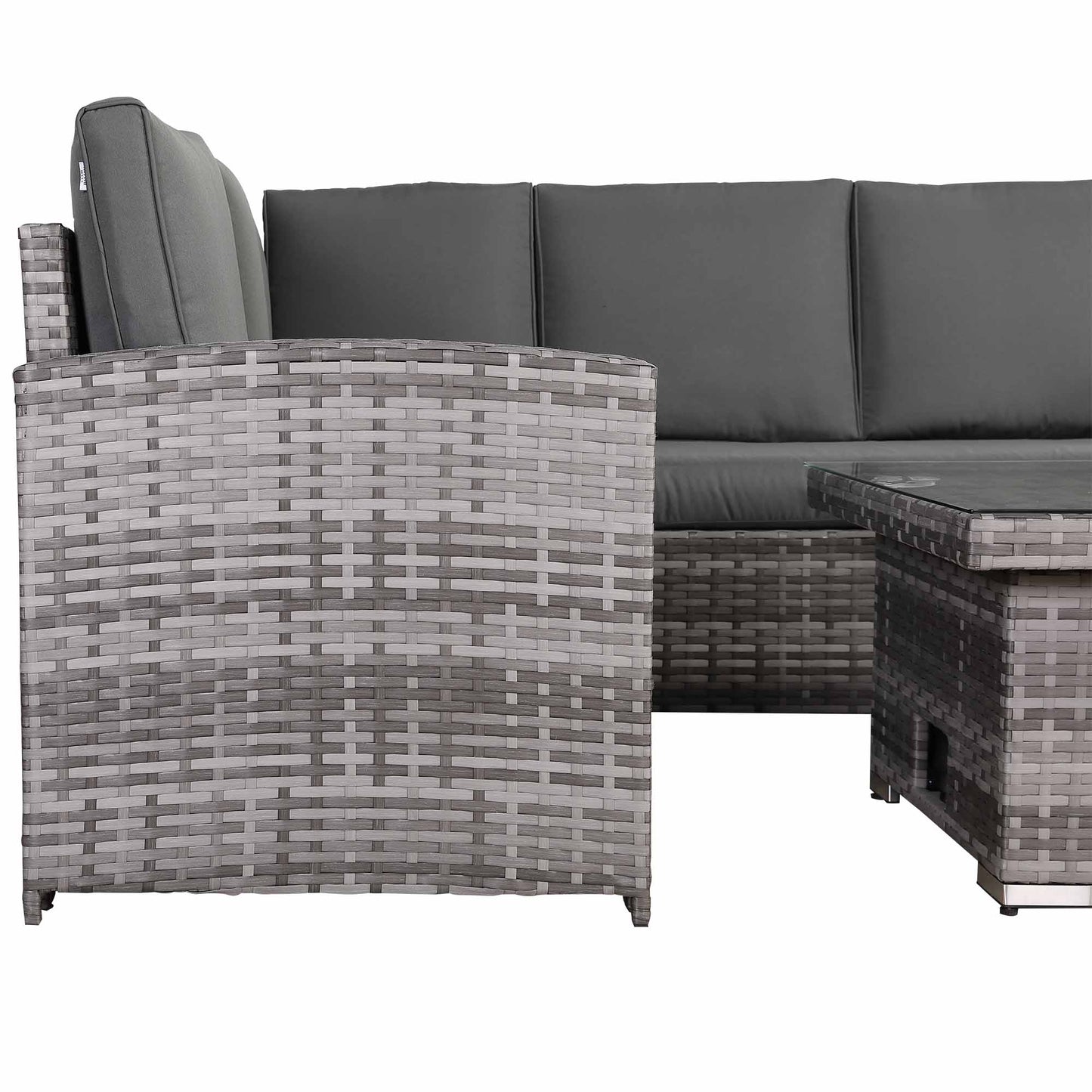 PRE ORDER-Henley Range High Back Compact Square Corner Sofa Set in Grey Weave with Rising Table