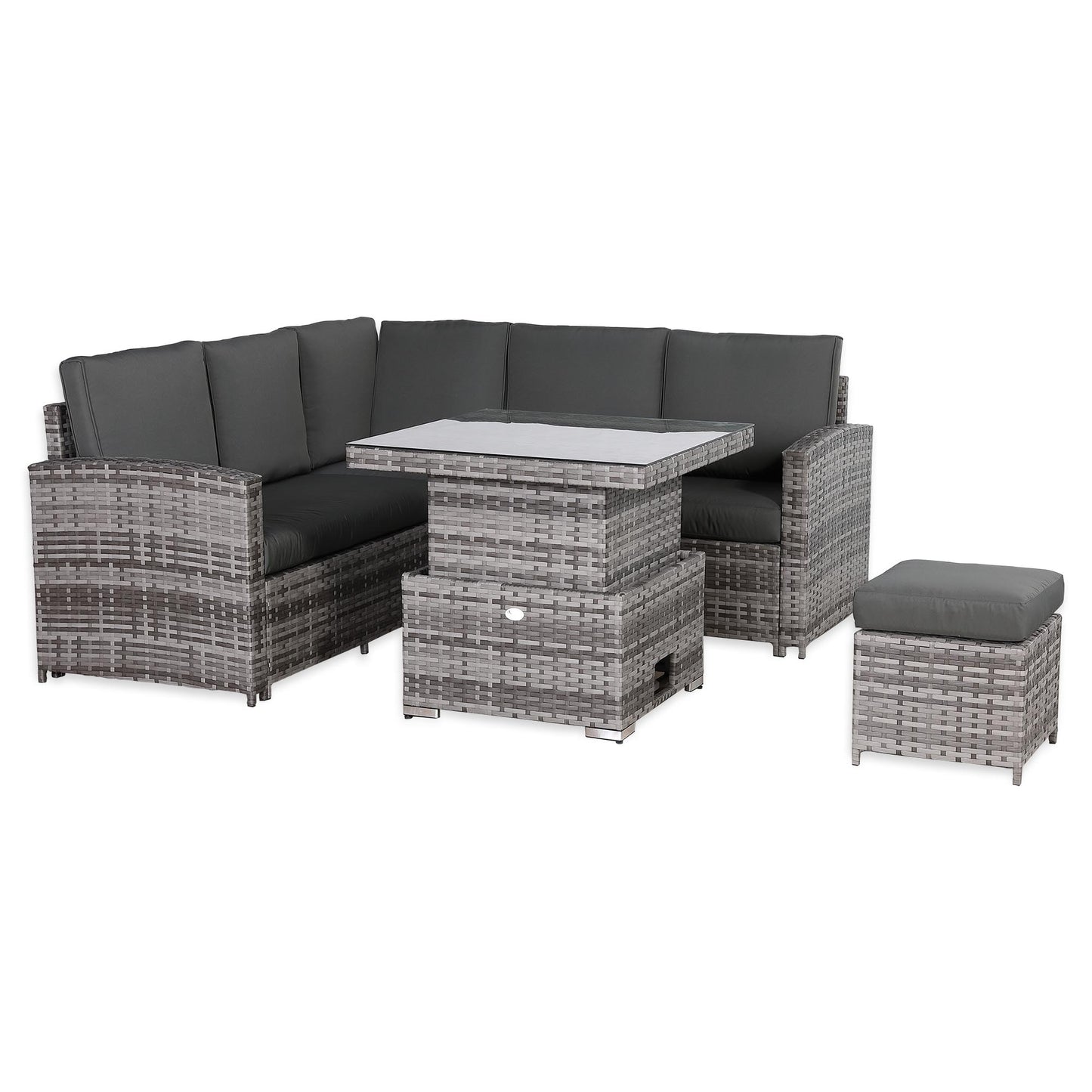 PRE ORDER-Henley Range High Back Compact Square Corner Sofa Set in Grey Weave with Rising Table