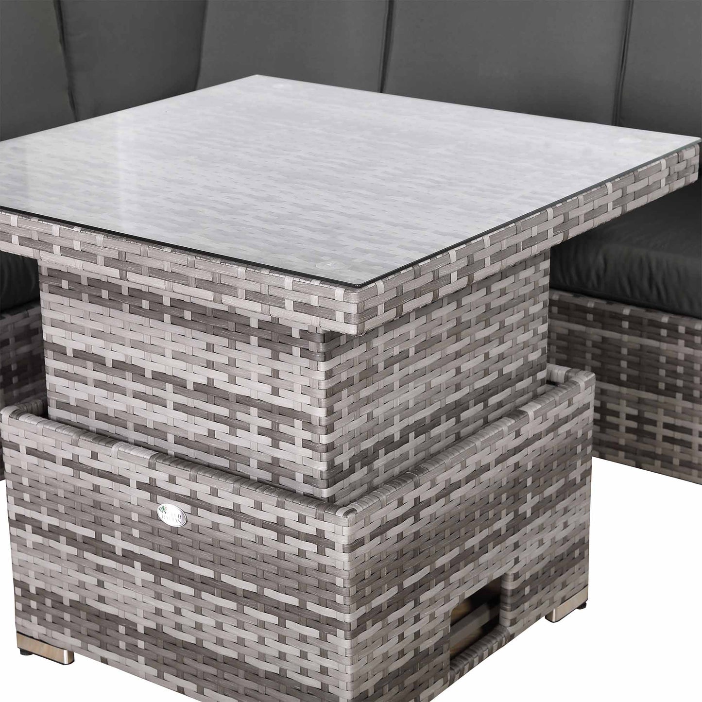 PRE ORDER-Henley Range High Back Compact Square Corner Sofa Set in Grey Weave with Rising Table