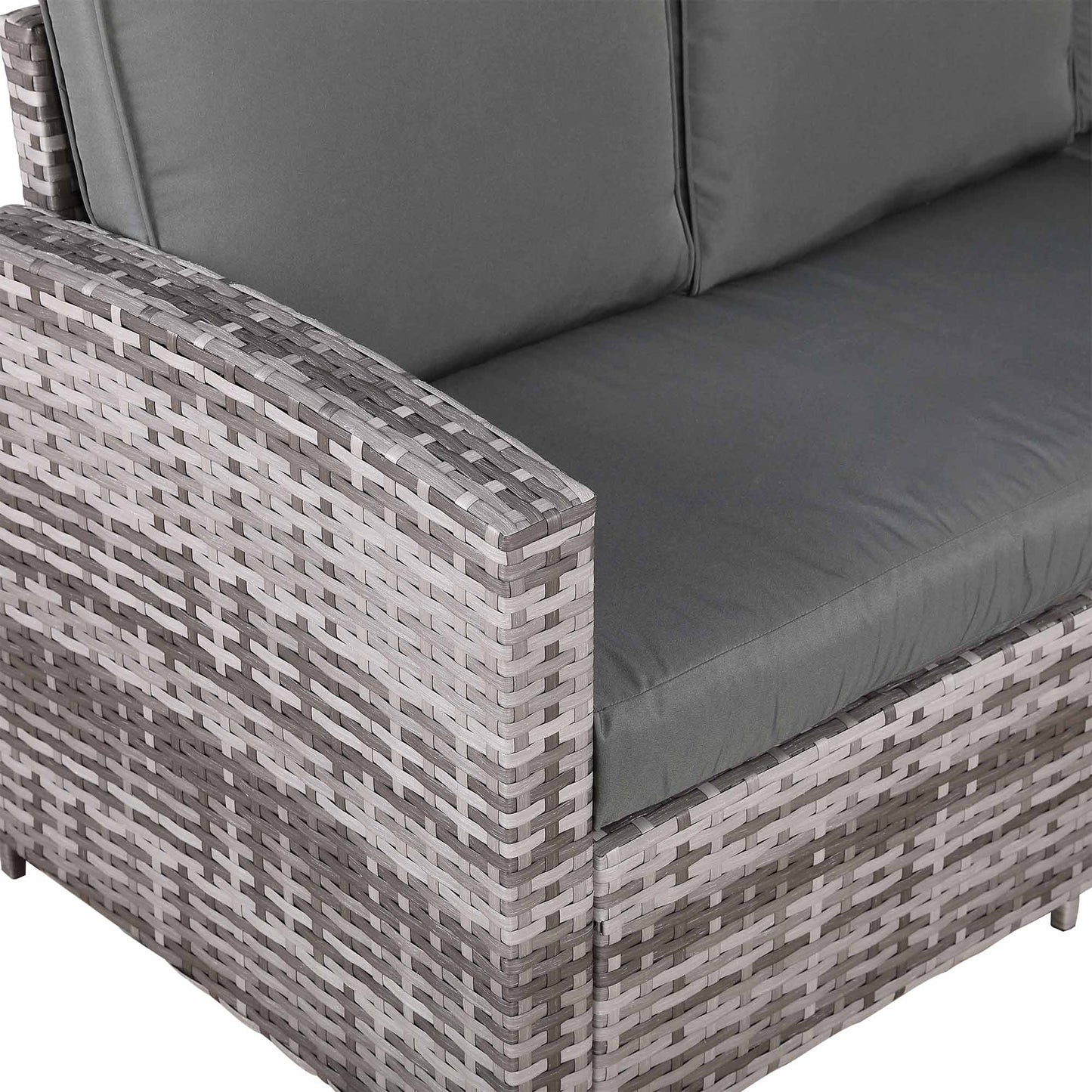 PRE ORDER-Henley Range High Back Compact Square Corner Sofa Set in Grey Weave with Rising Table
