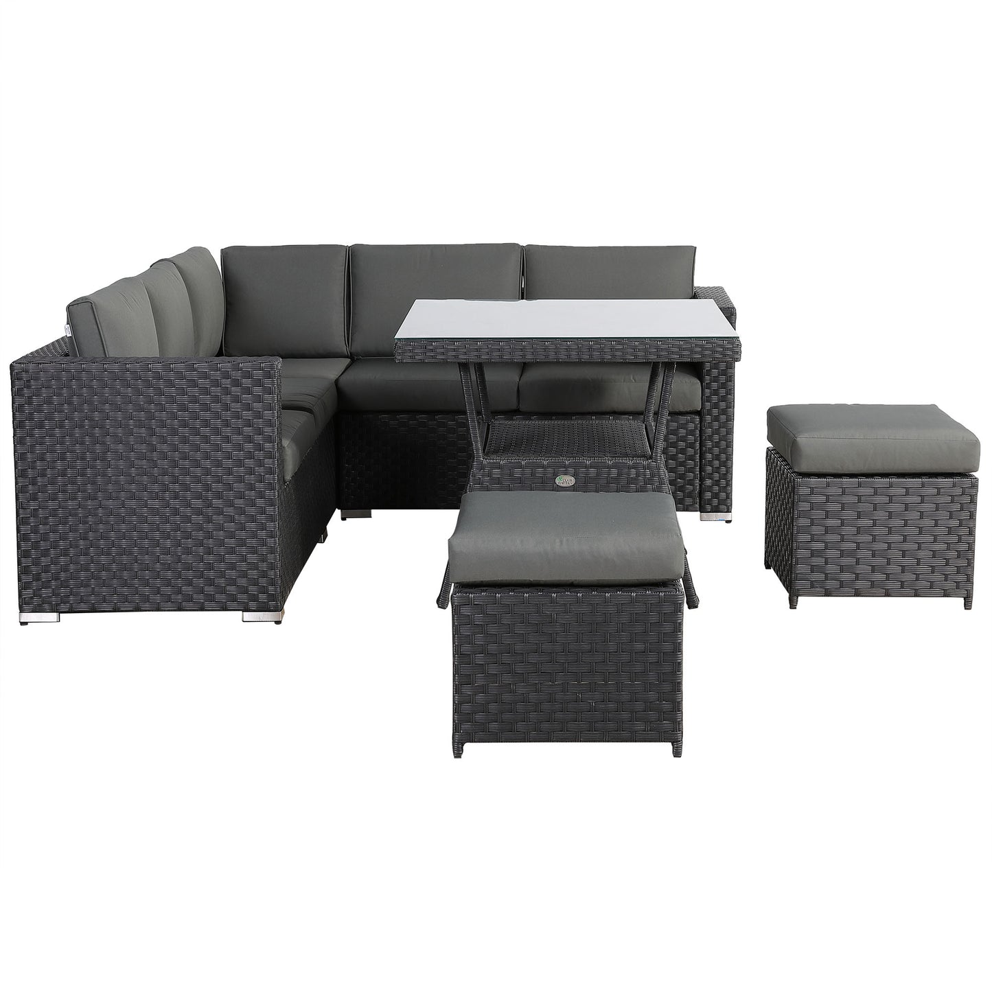 Bath Range Compact Corner Sofa with Dining Table in Black Rattan