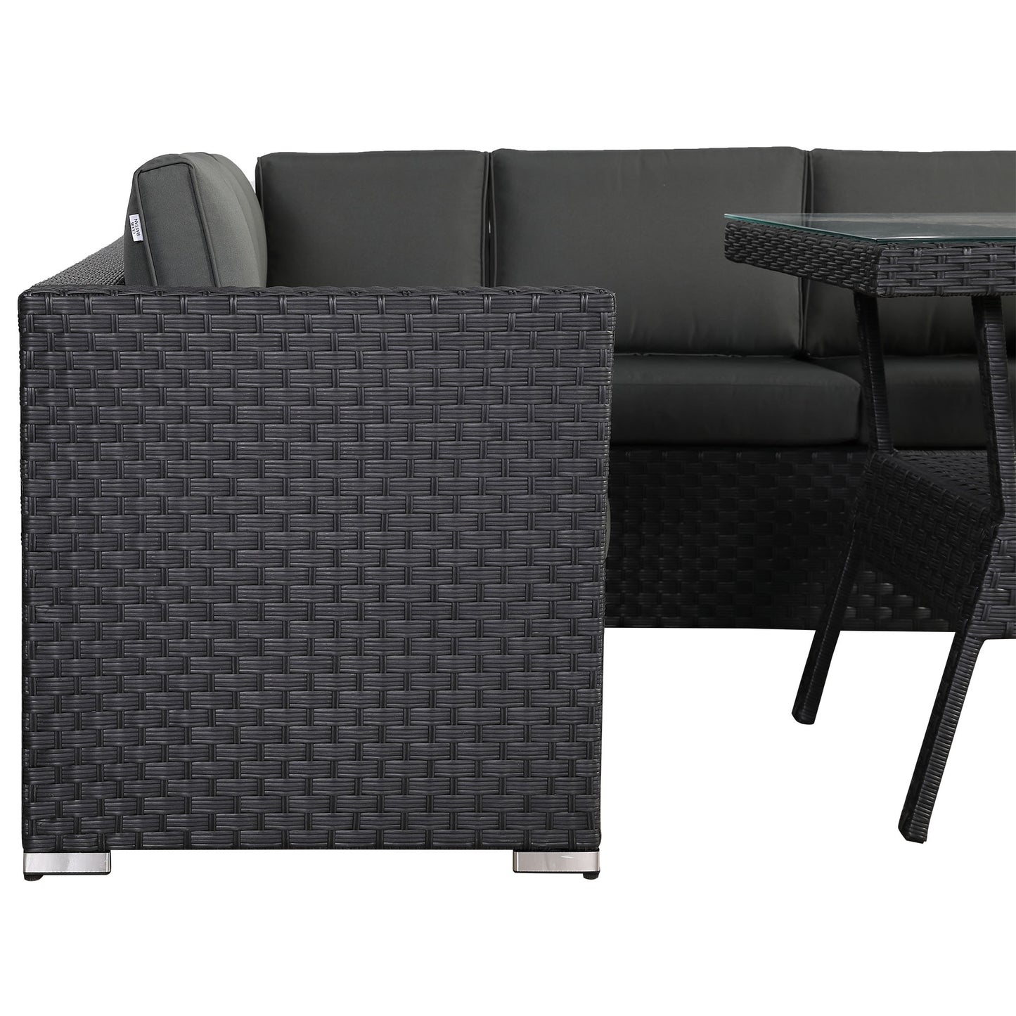 Bath Range Compact Corner Sofa with Dining Table in Black Rattan