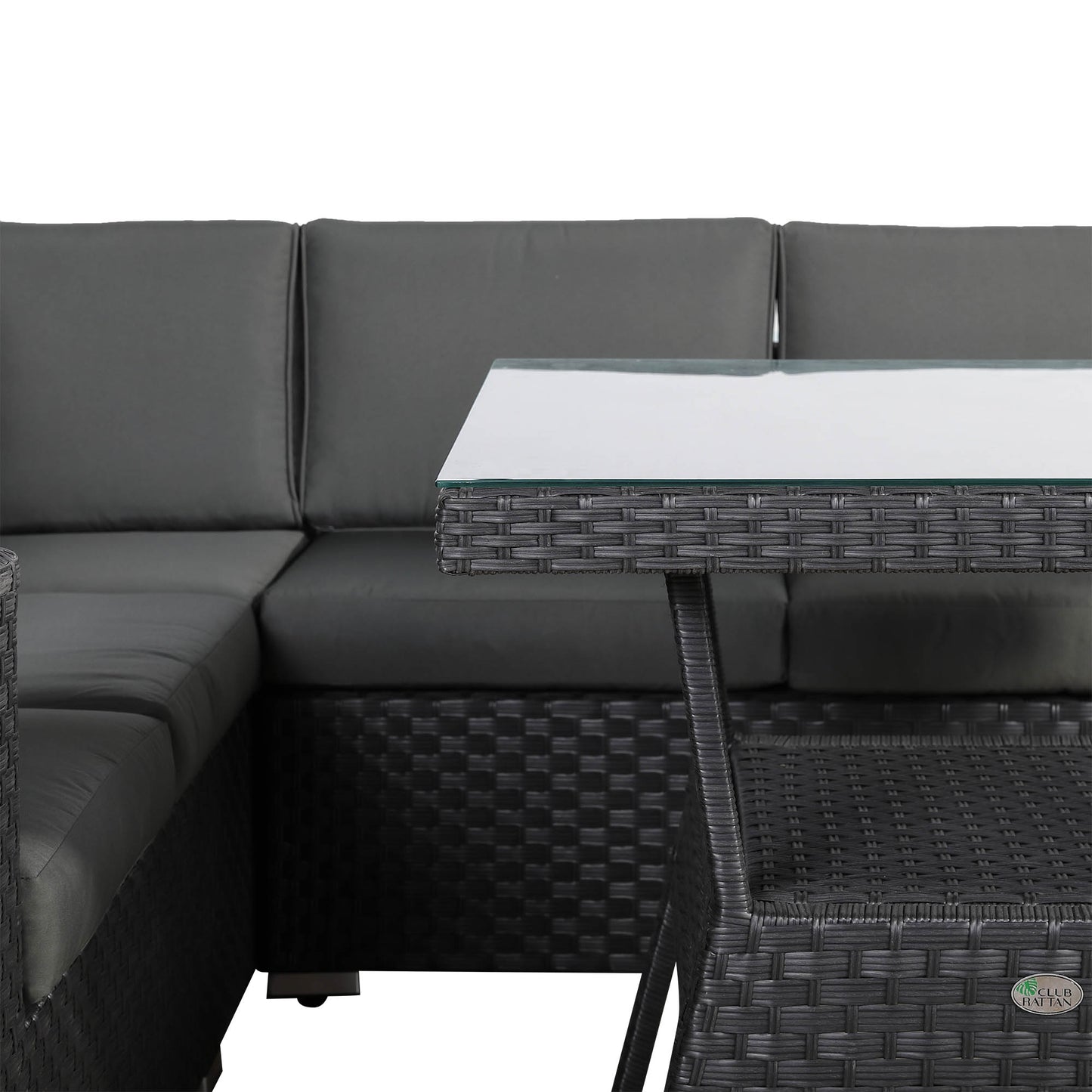 Bath Range Compact Corner Sofa with Dining Table in Black Rattan