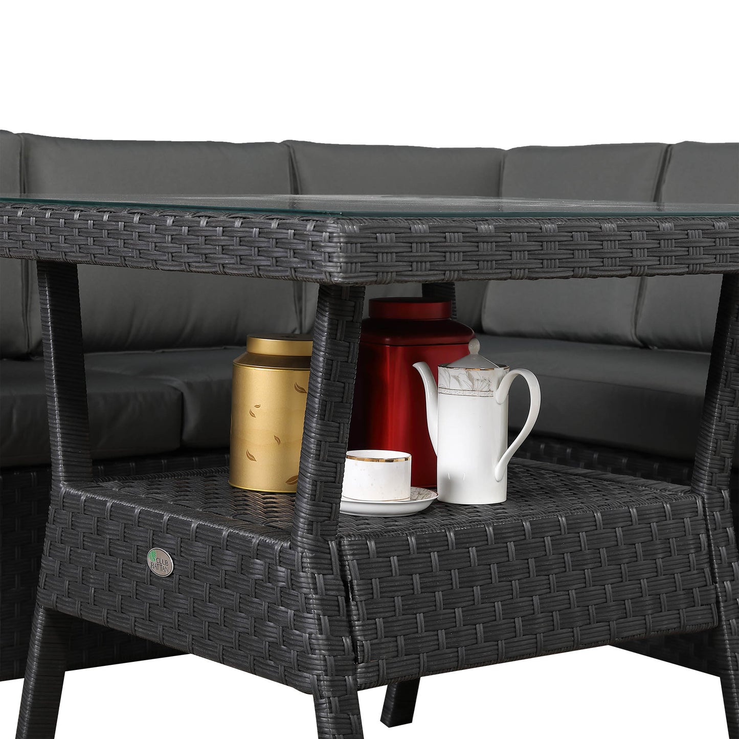 Bath Range Compact Corner Sofa with Dining Table in Black Rattan