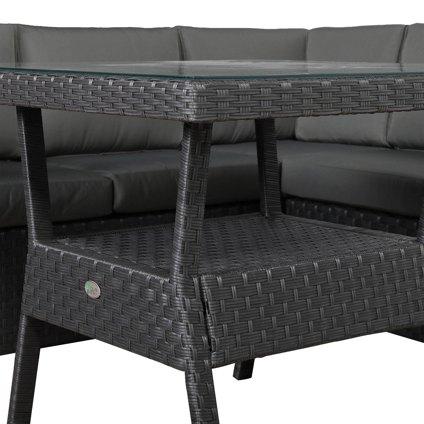 Bath Range Compact Corner Sofa with Dining Table in Black Rattan