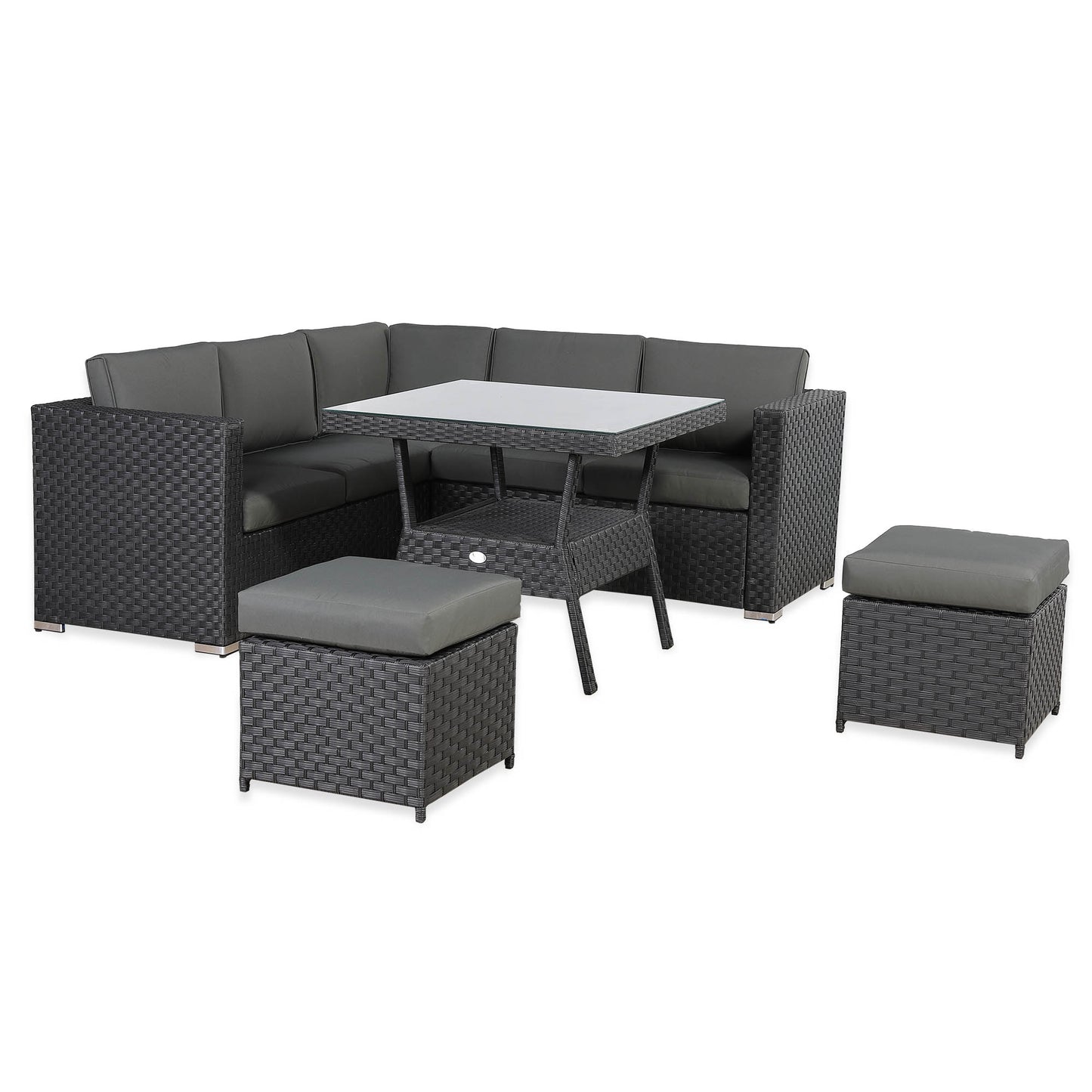 Bath Range Compact Corner Sofa with Dining Table in Black Rattan