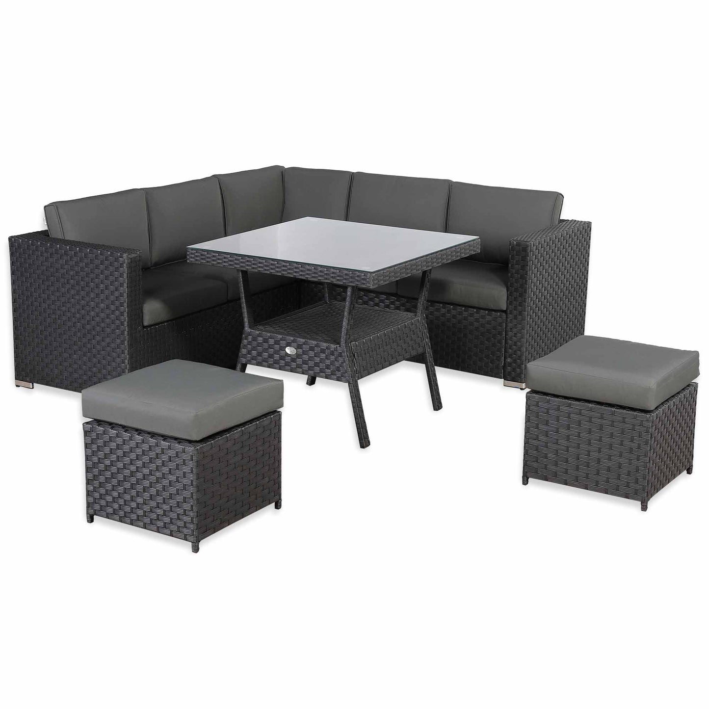 Bath Range Compact Corner Sofa with Dining Table in Black Rattan