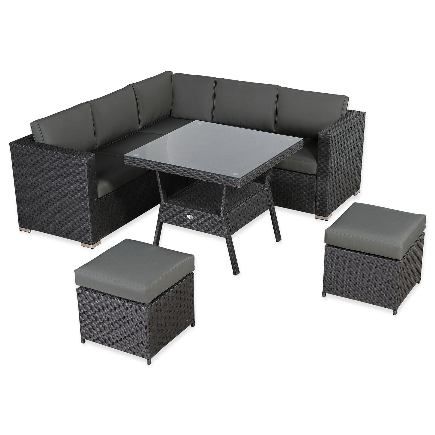 Bath Range Compact Corner Sofa with Dining Table in Black Rattan