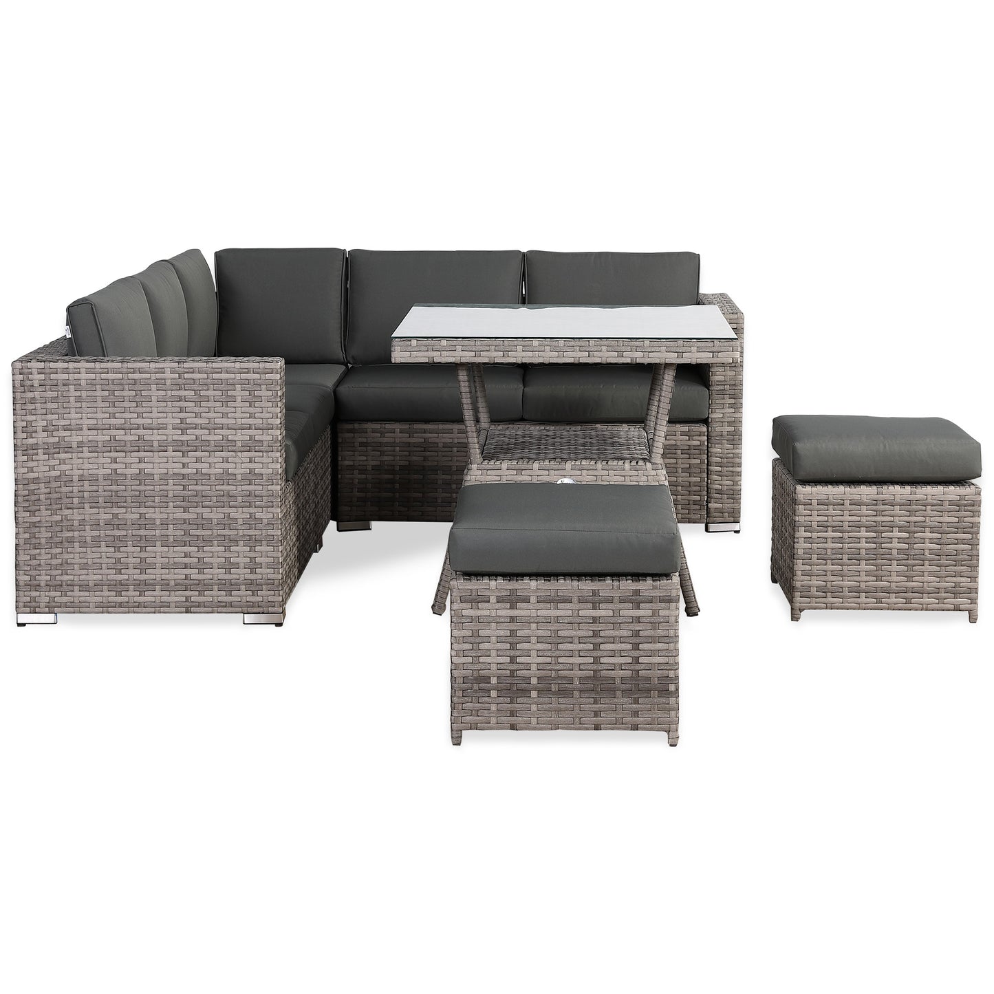 Modern Range Lille Corner Sofa with Dining Table in Grey Rattan