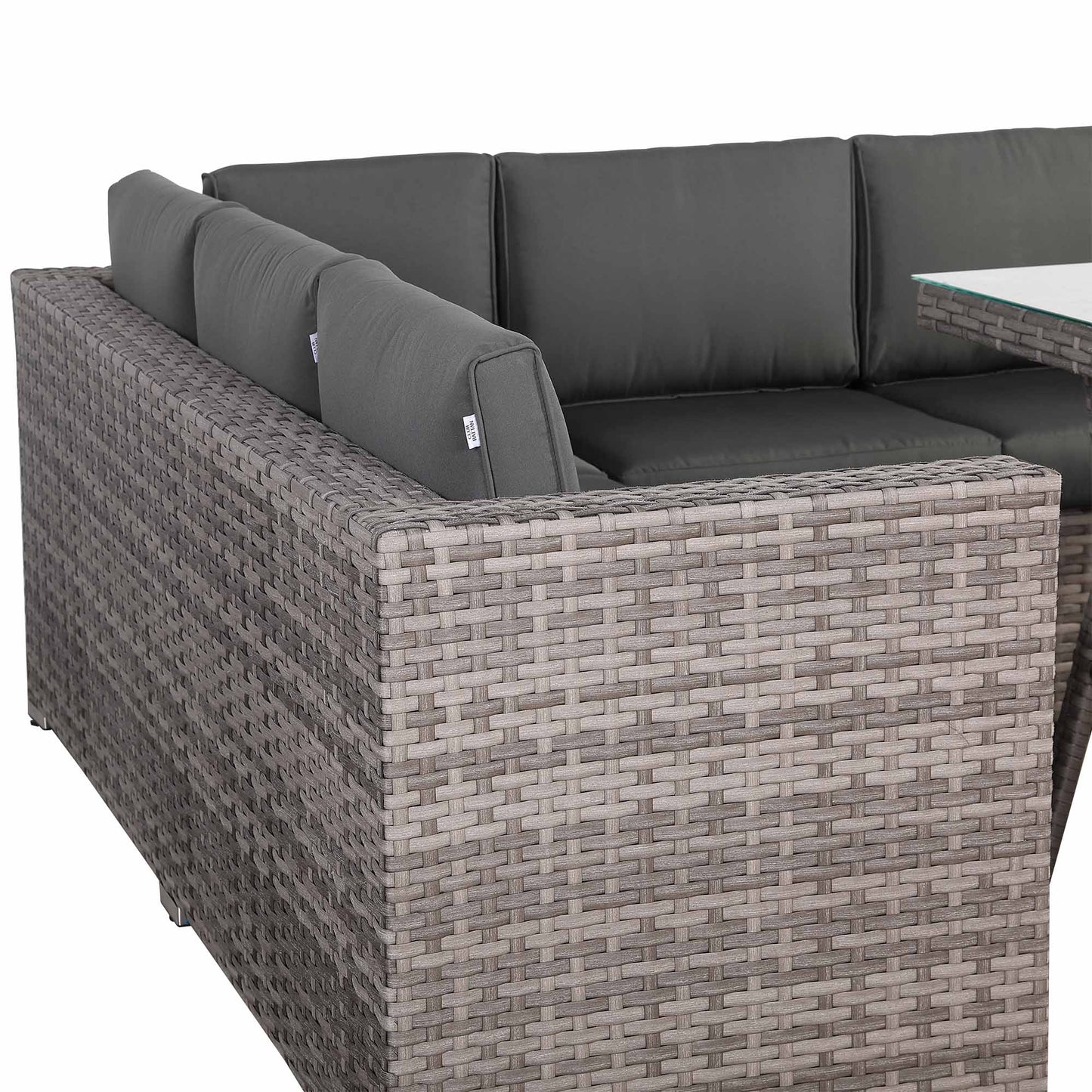 Modern Range Lille Corner Sofa with Dining Table in Grey Rattan