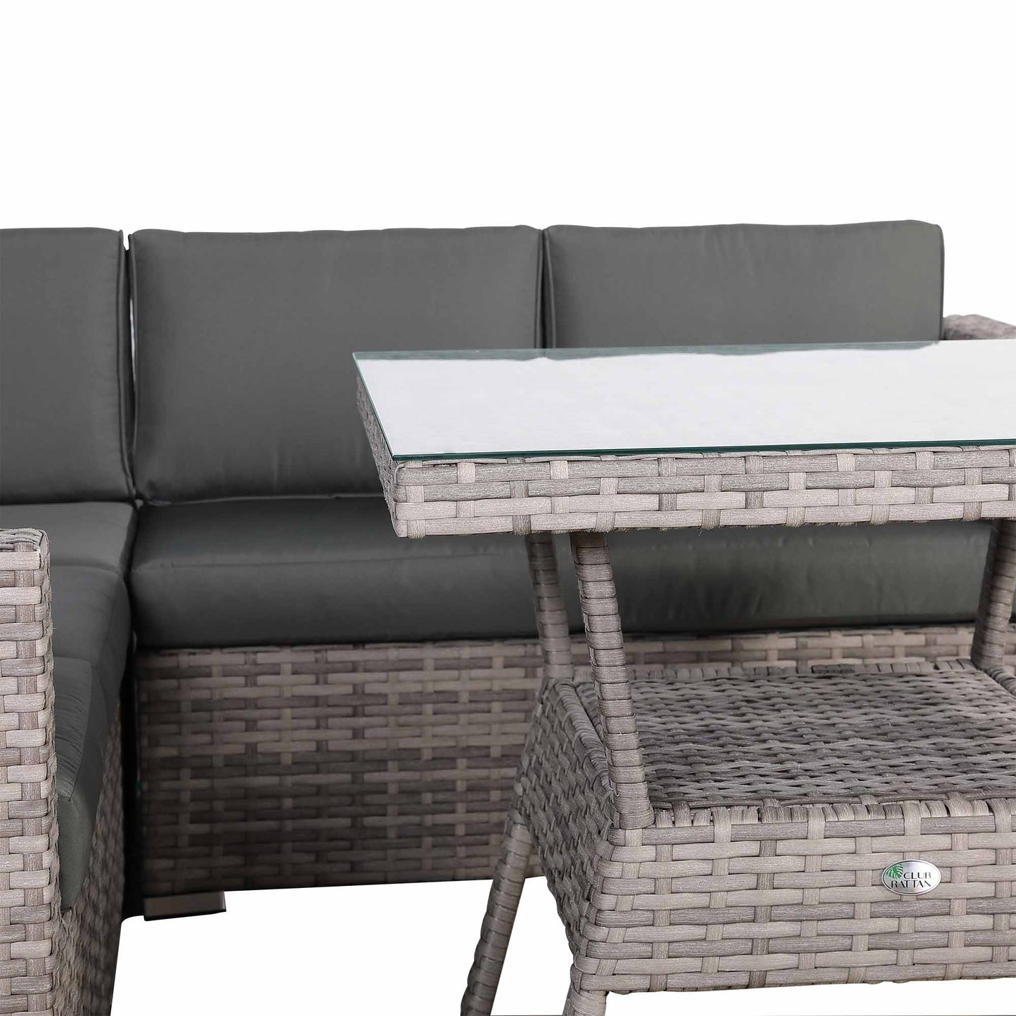Modern Range Lille Corner Sofa with Dining Table in Grey Rattan