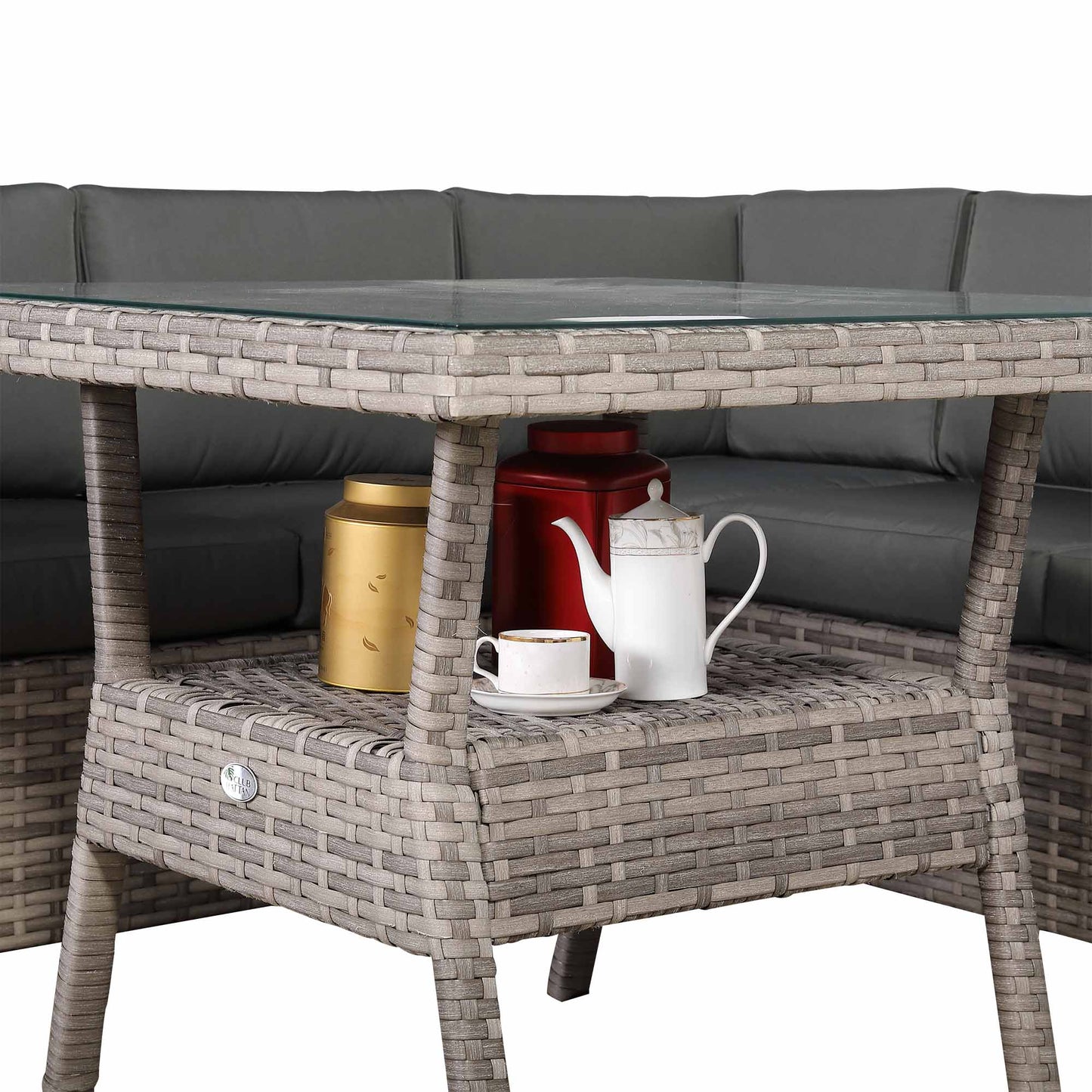 Modern Range Lille Corner Sofa with Dining Table in Grey Rattan