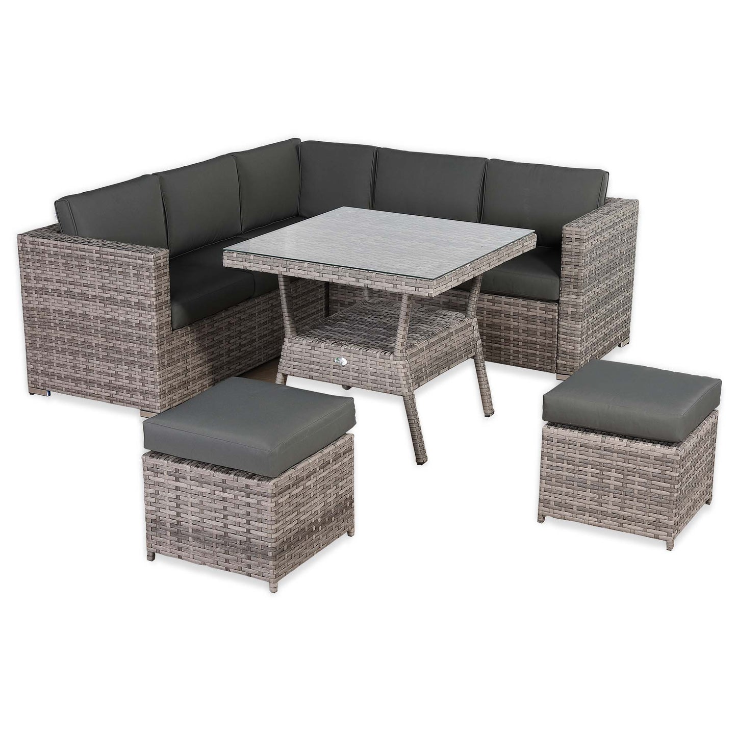 Modern Range Lille Corner Sofa with Dining Table in Grey Rattan