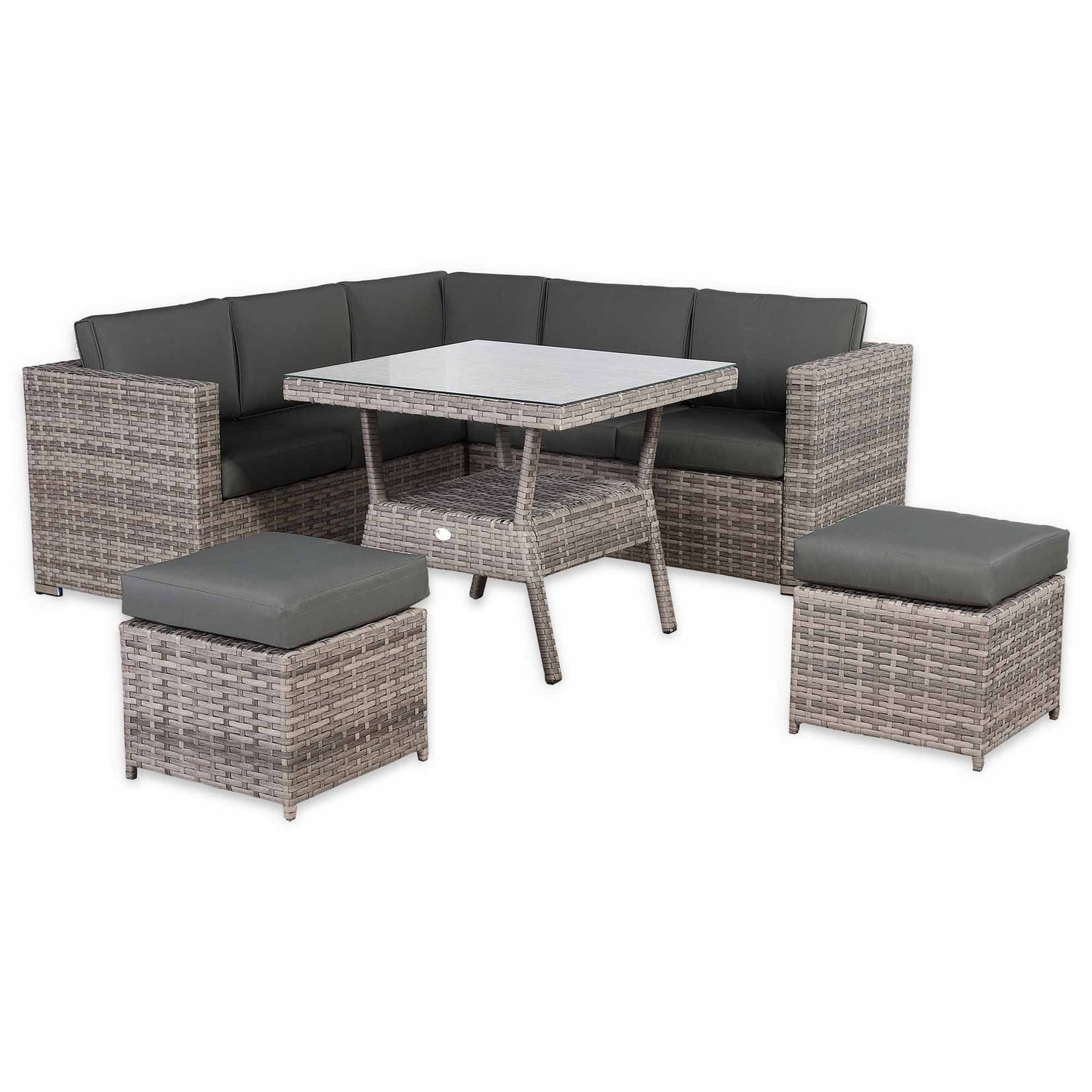 Modern Range Lille Corner Sofa with Dining Table in Grey Rattan