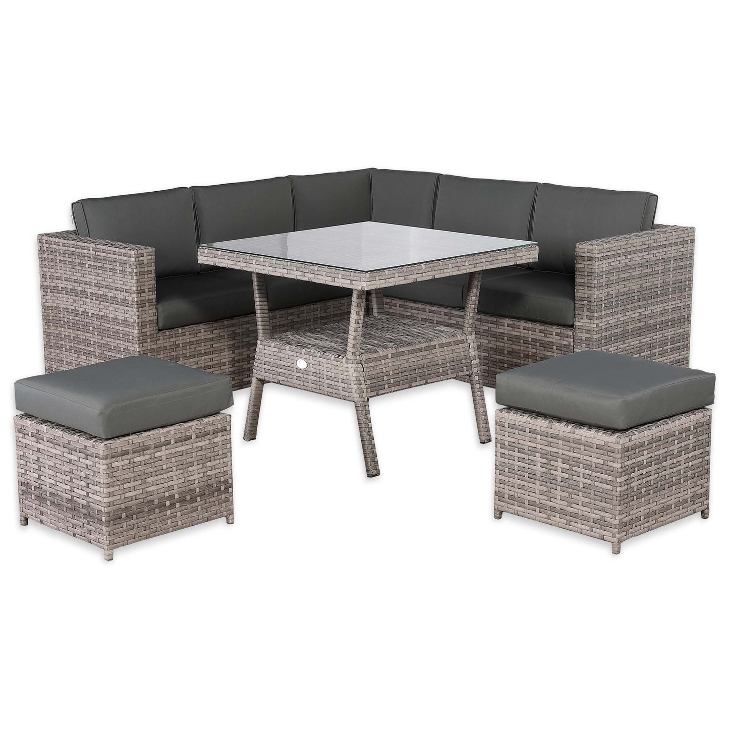 Modern Range Lille Corner Sofa with Dining Table in Grey Rattan