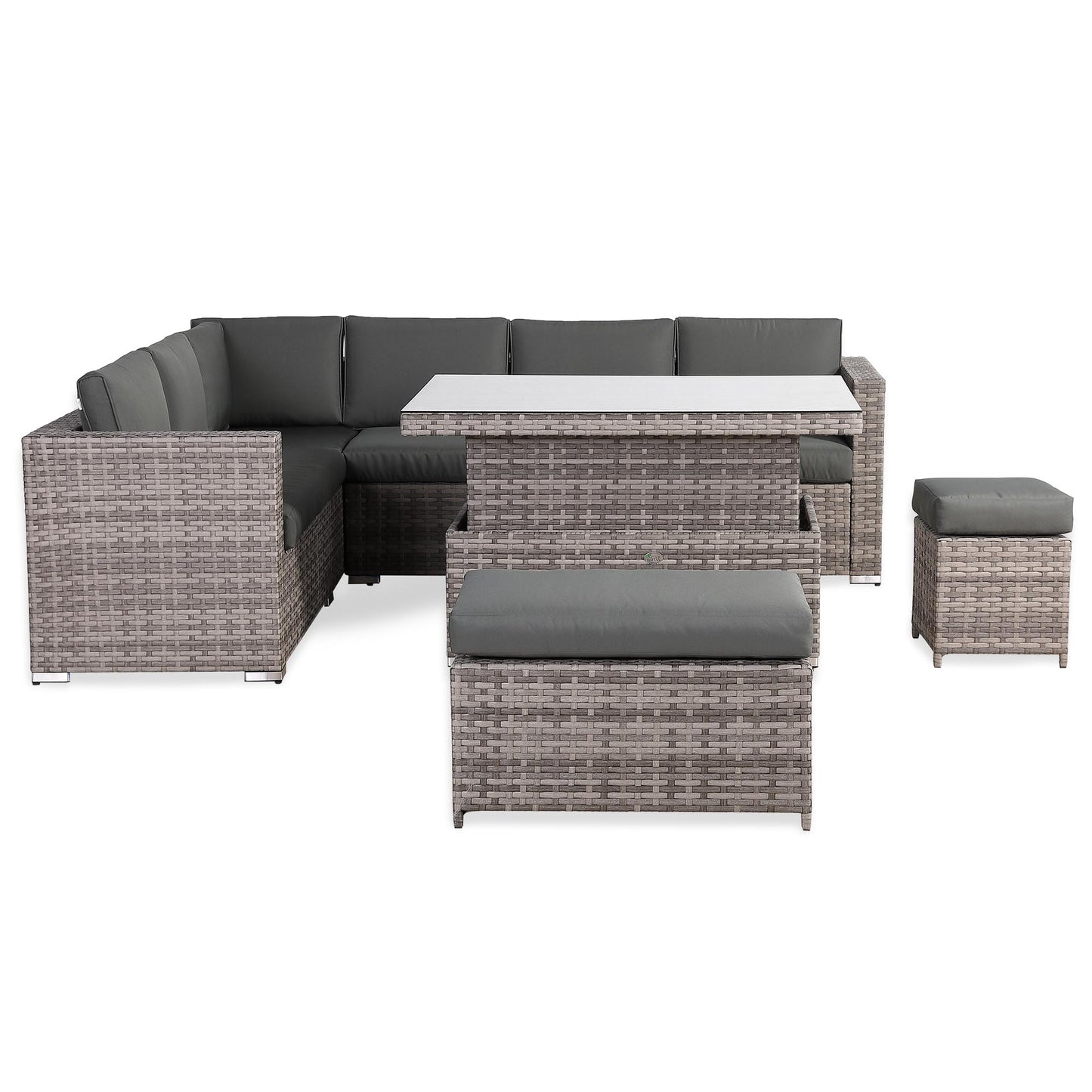 Modern Range Large Modular Corner Sofa with Rising Table in Grey Rattan