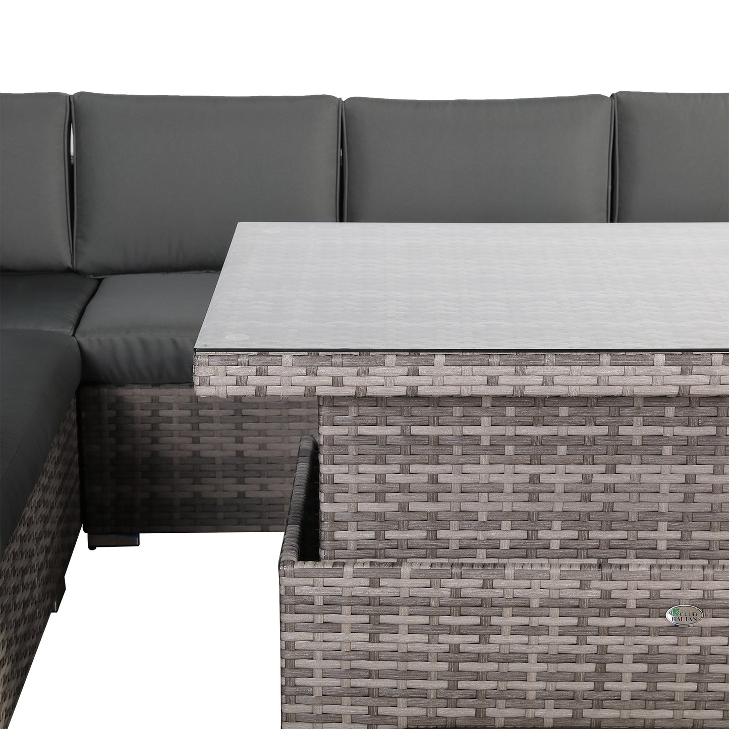 Modern Range Large Modular Corner Sofa with Rising Table in Grey Rattan