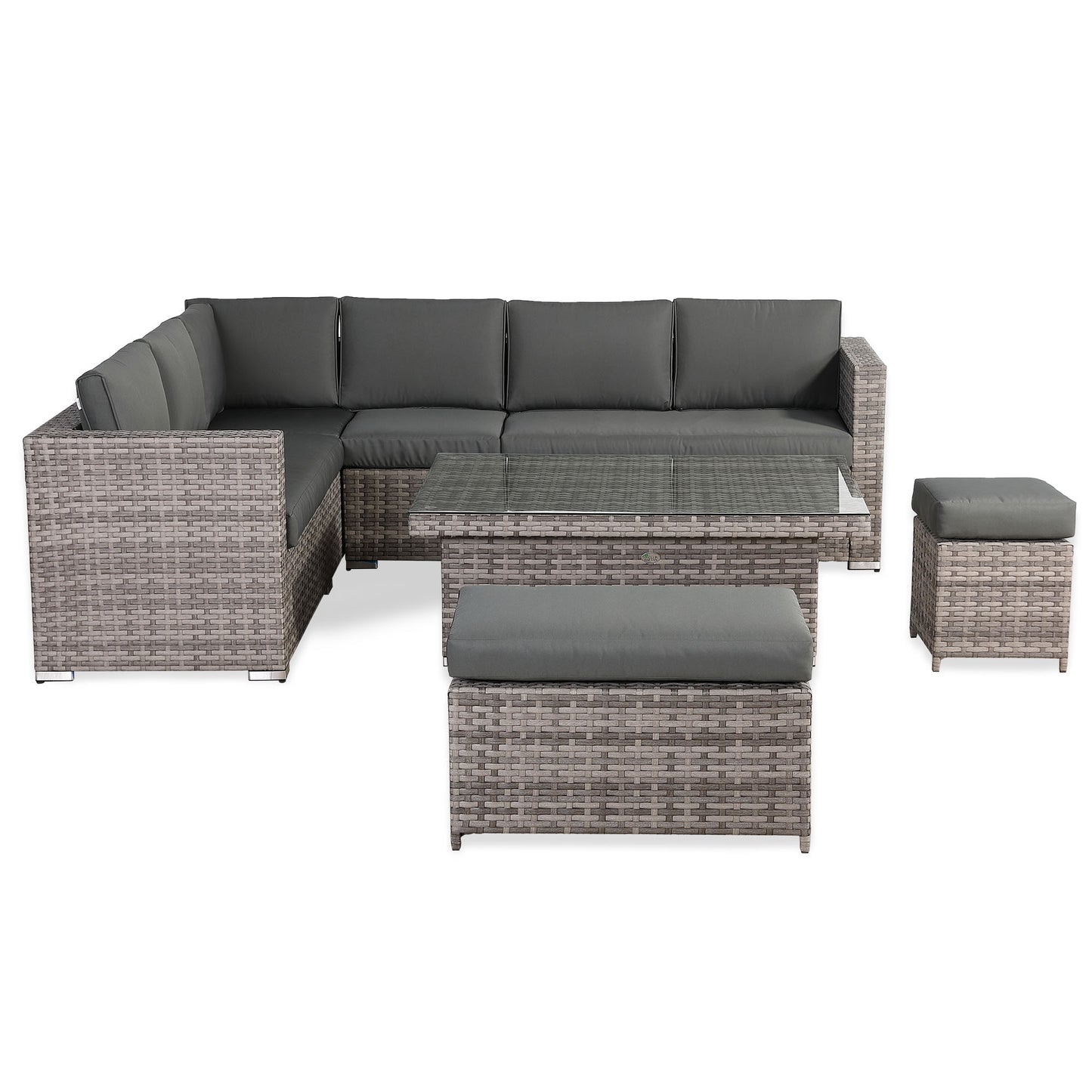 Modern Range Large Modular Corner Sofa with Rising Table in Grey Rattan