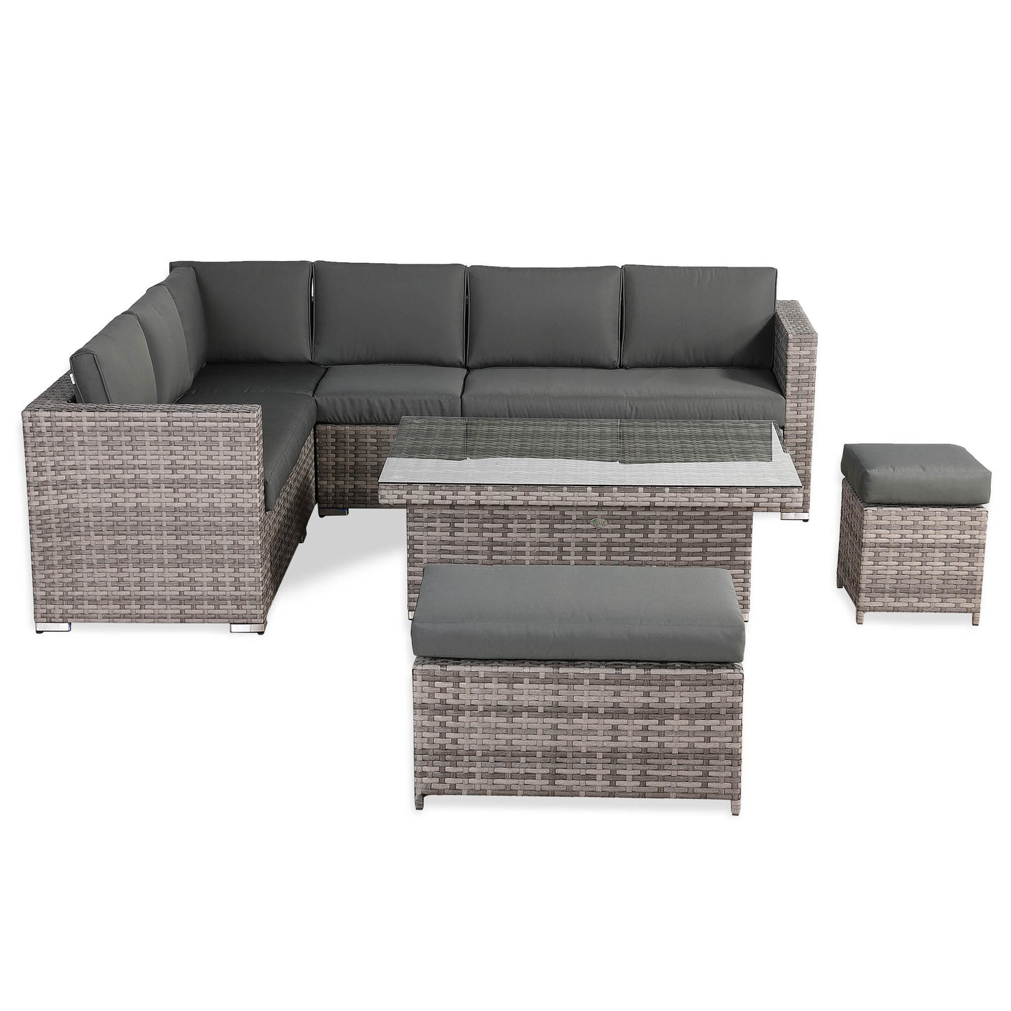Modern Range Large Modular Corner Sofa with Rising Table in Grey Rattan