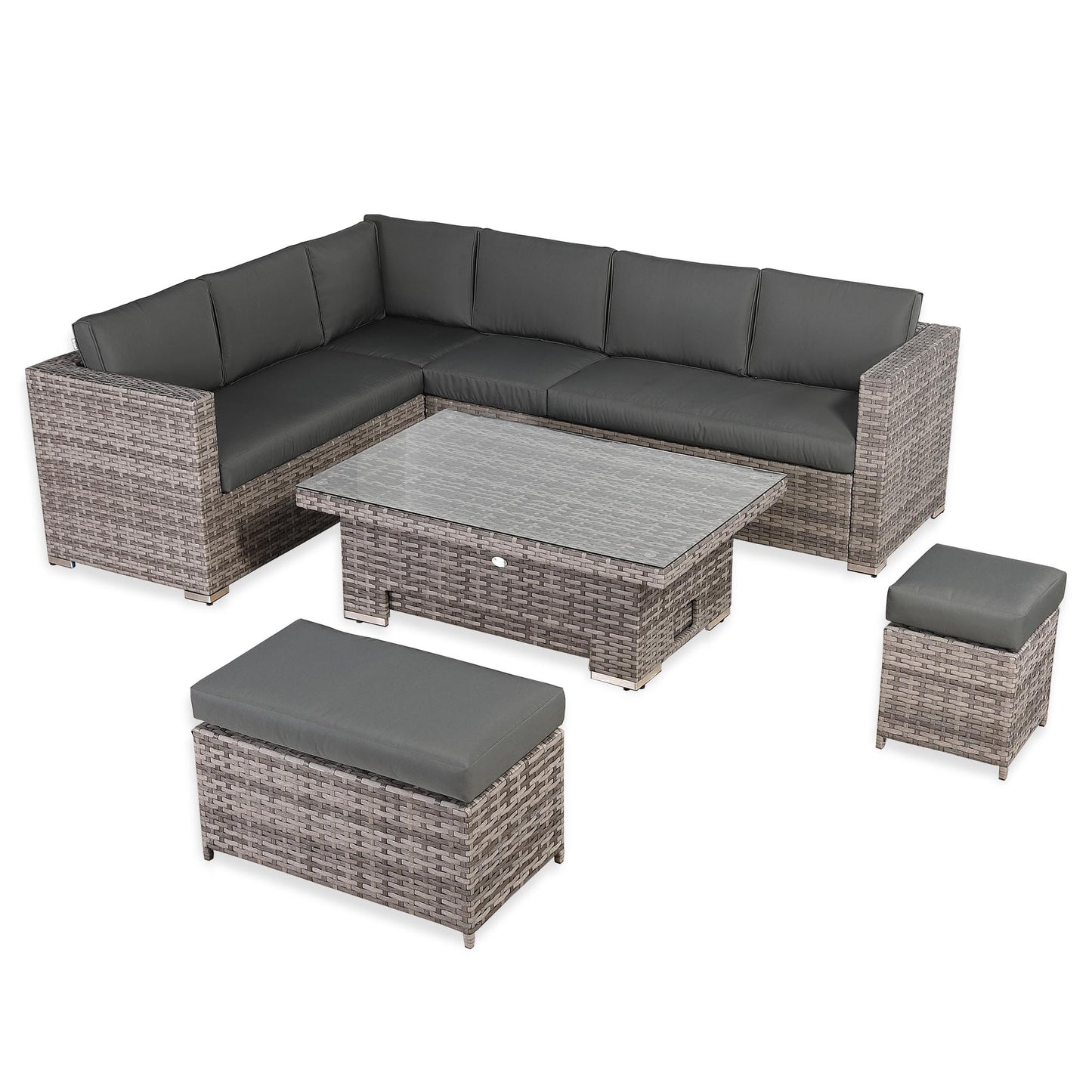 Modern Range Large Modular Corner Sofa with Rising Table in Grey Rattan