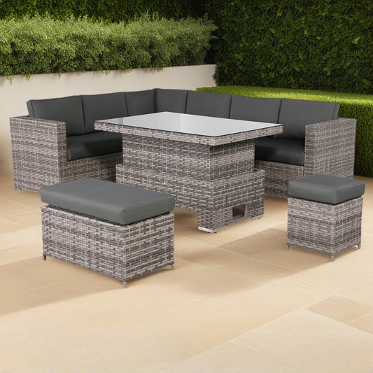 Modern Range Large Modular Corner Sofa with Rising Table in Grey Rattan