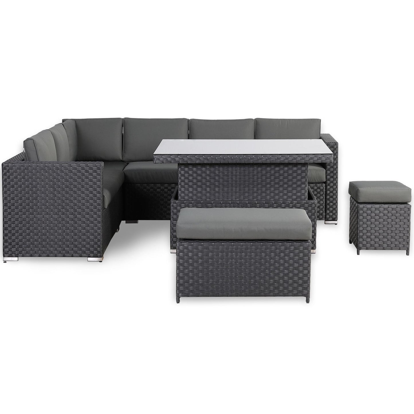 Bath Range Modular Corner Sofa with Rising Table in Large Black Rattan