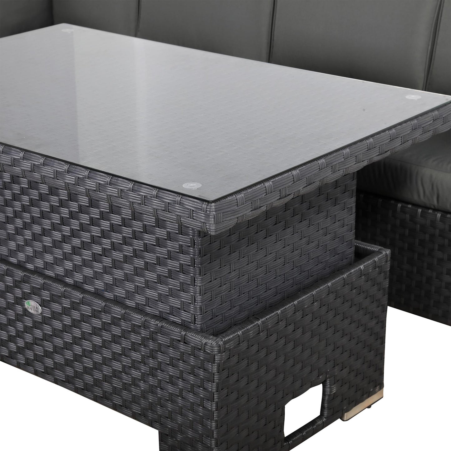 Bath Range Modular Corner Sofa with Rising Table in Large Black Rattan
