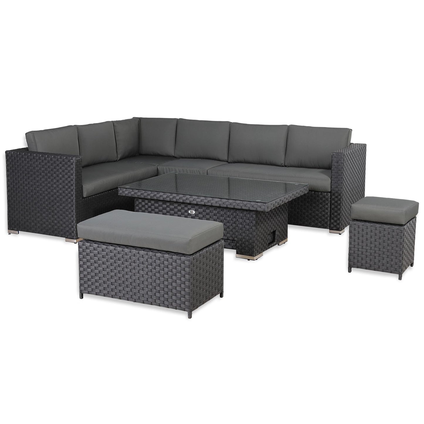 Bath Range Modular Corner Sofa with Rising Table in Large Black Rattan
