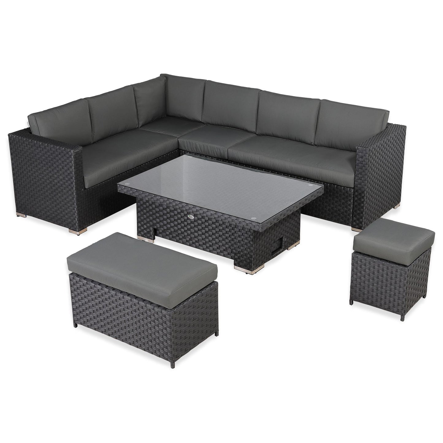 Bath Range Modular Corner Sofa with Rising Table in Large Black Rattan