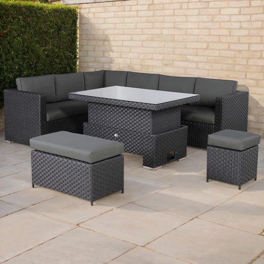 Bath Range Modular Corner Sofa with Rising Table in Large Black Rattan
