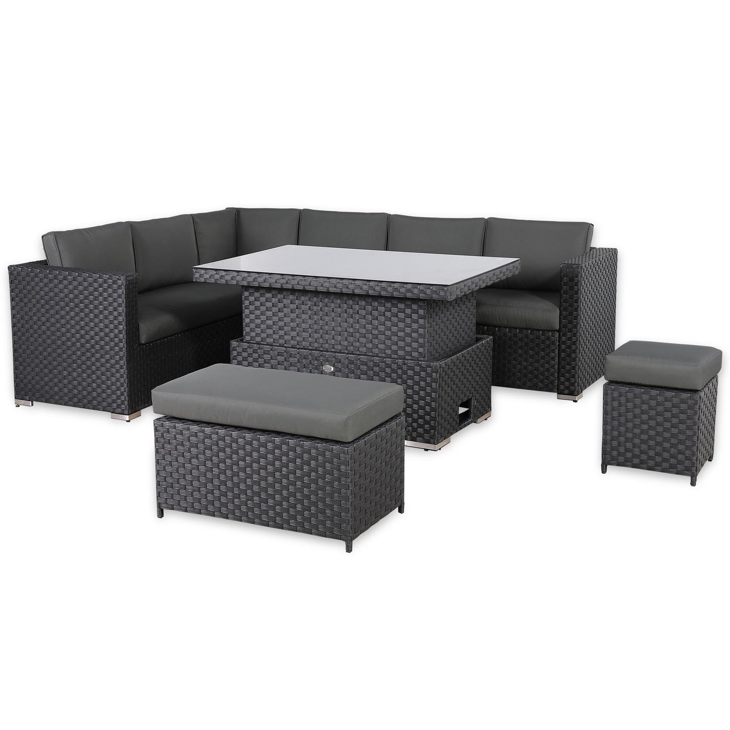 Bath Range Modular Corner Sofa with Rising Table in Large Black Rattan