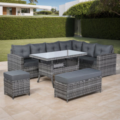 Henley Rhf Corner Sofa Set with Dining Table in Grey Rattan